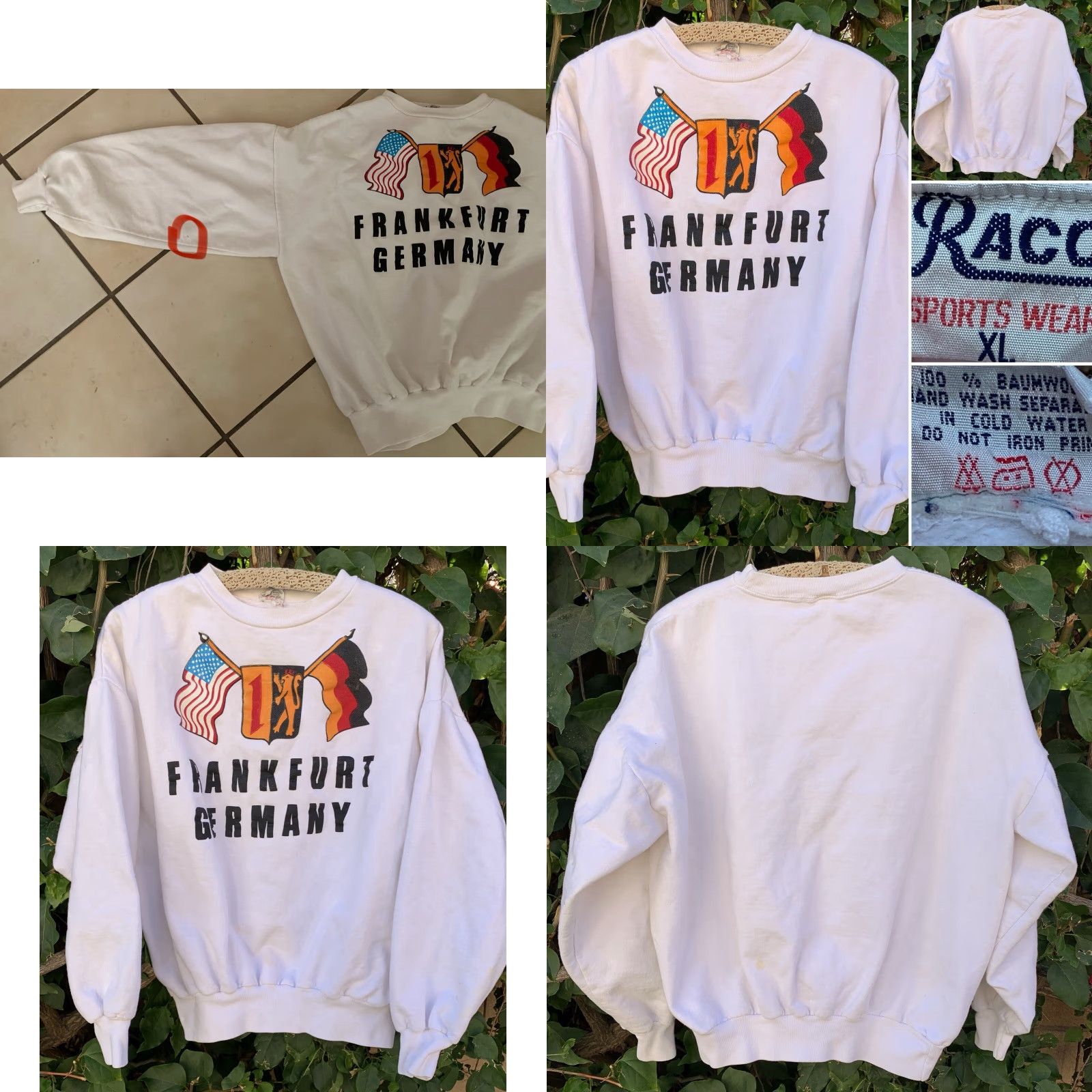 Vintage VINTAGE Frankfurt Germany Sweatshirt Raco Sports Wear Cotton Size XL White Graphic Print Men Pullover Crew Neck Long Sleeve Sports Theme Size US XL / EU 56 / 4 - 8 Thumbnail
