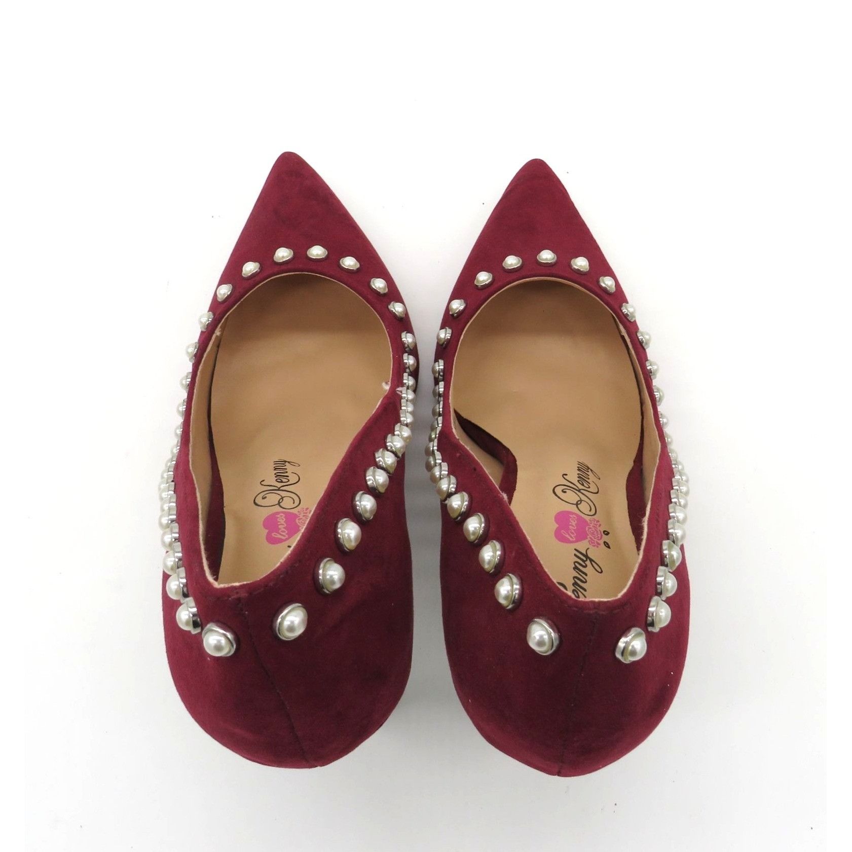 Other Penny Loves Kenny Burgundy Pearl-Studded Pointed Toe Heels Size US 9.5 / IT 39.5 - 6 Thumbnail