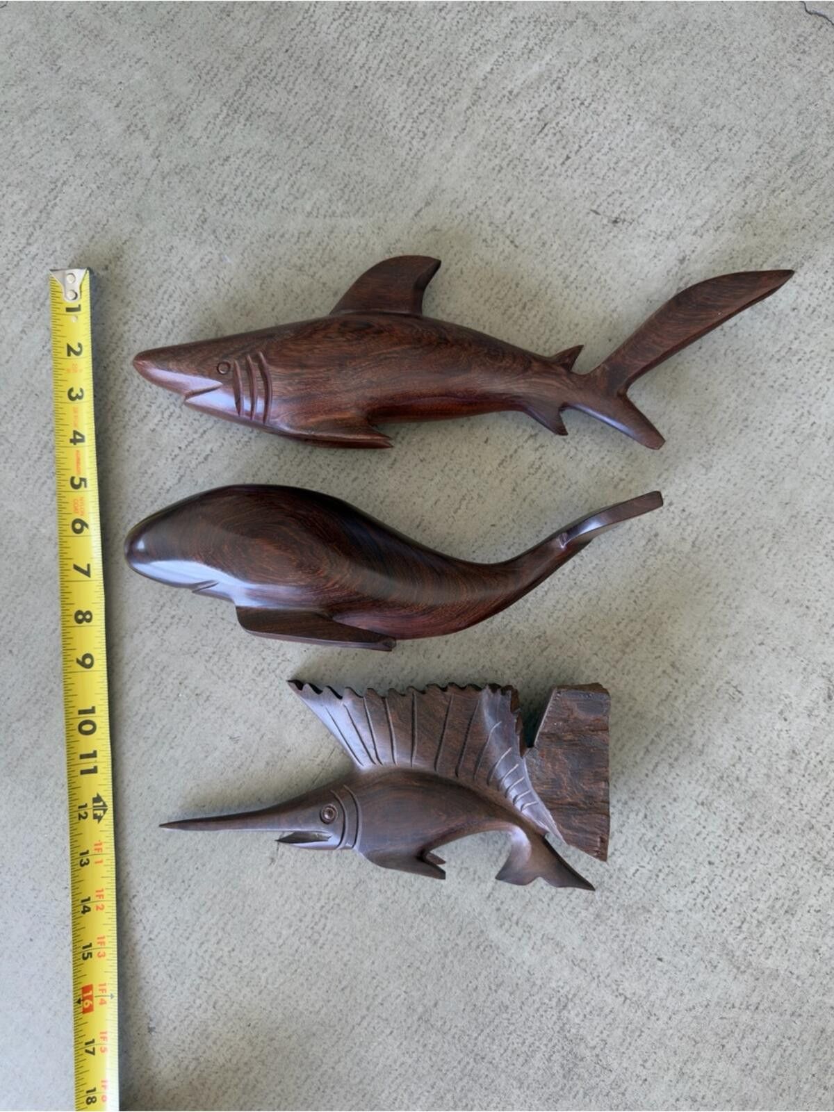 Other Hand Carved Wood Set / Coastal Decor / Shark Whale Marlin Size ONE SIZE - 7 Thumbnail