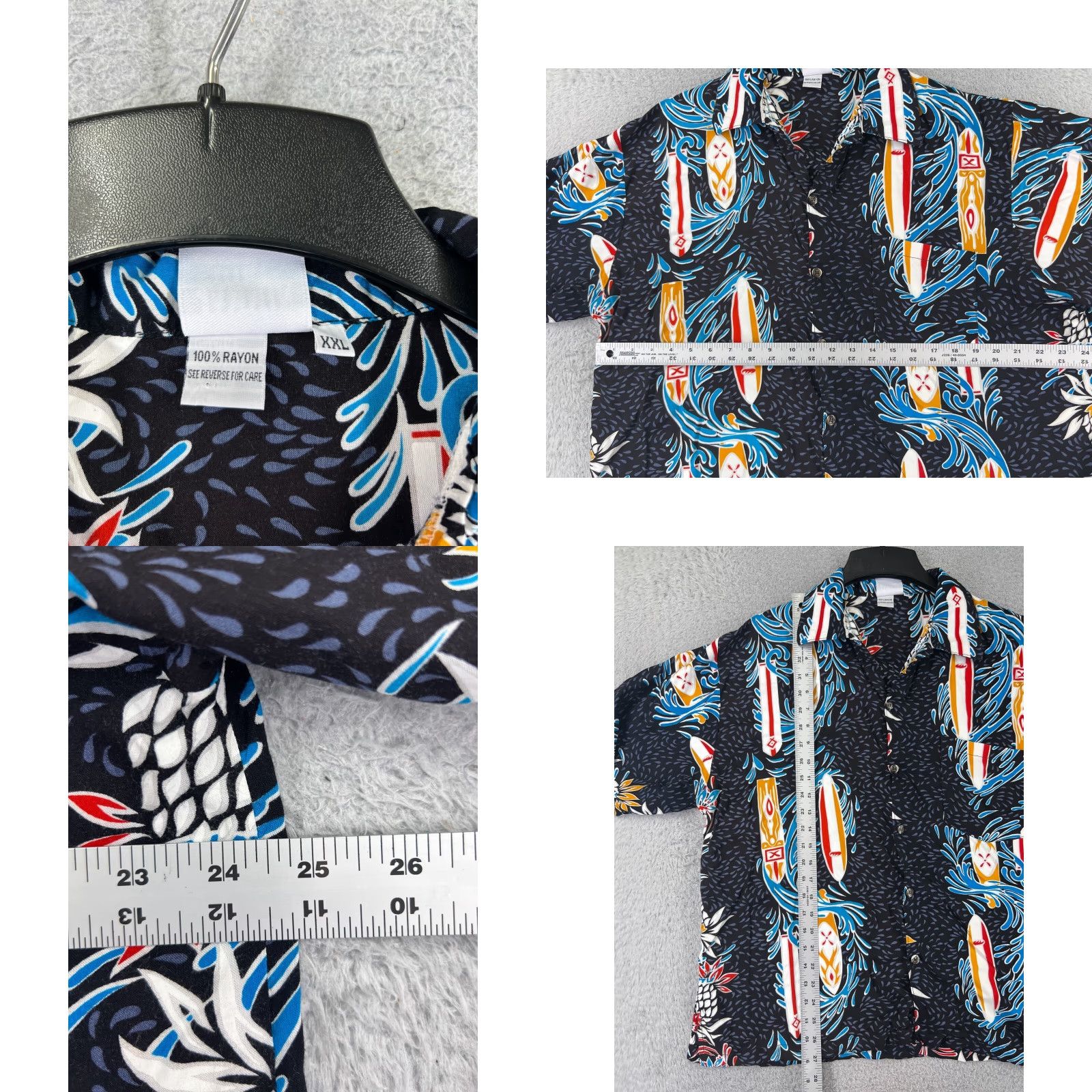 Vintage Jammin Shirts Button-Up Shirt Men 2XL Blue Surfboard Pineapple Hawaiian Rayon Floral Vacation Relaxed Short Sleeve Collared Button Navy/Blue Womens? Size US XXL / EU 58 / 5 - 8 Thumbnail