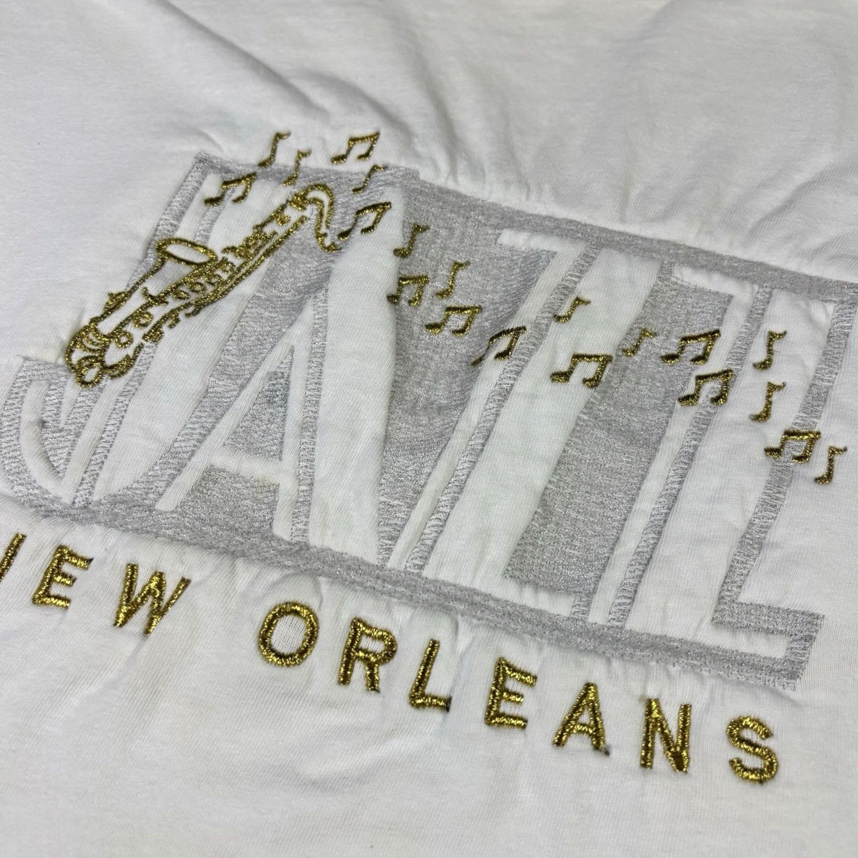 Hanes VINTAGE New Orleans Jazz T Shirt White Embroidered Logo size L 90s Hanes Shirt Mens Cotton Short Sleeve Crew Neck Jazz Size US L / EU 52-54 / 3 - 7 Thumbnail