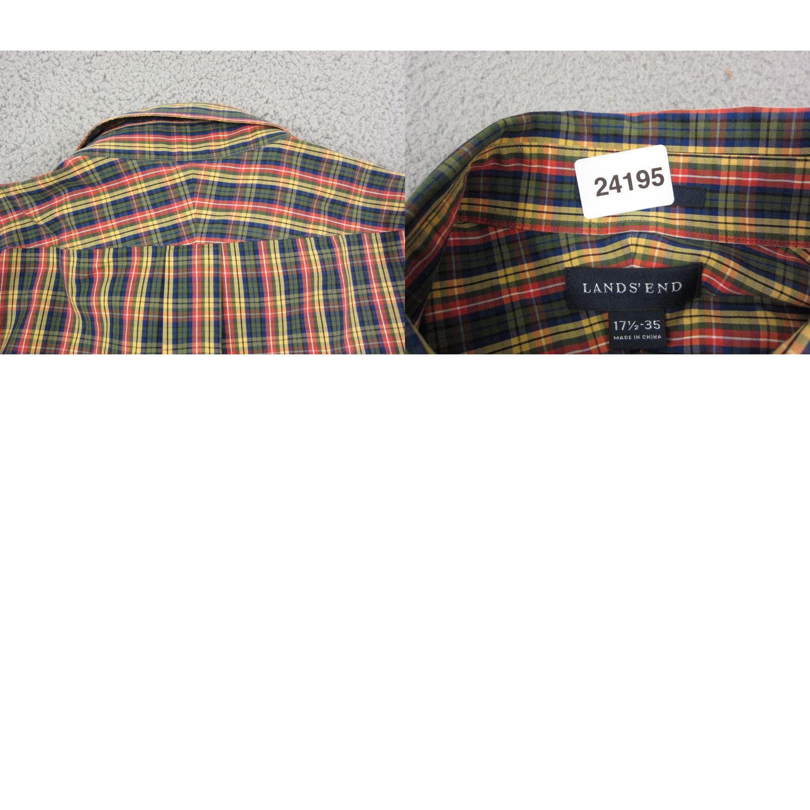 Lands' End Lands' End Shirt Adult 17.5 Green Yellow Blue Oxford Button Up Cotton 90s Mens Size US XXL / EU 58 / 5 - 9 Thumbnail