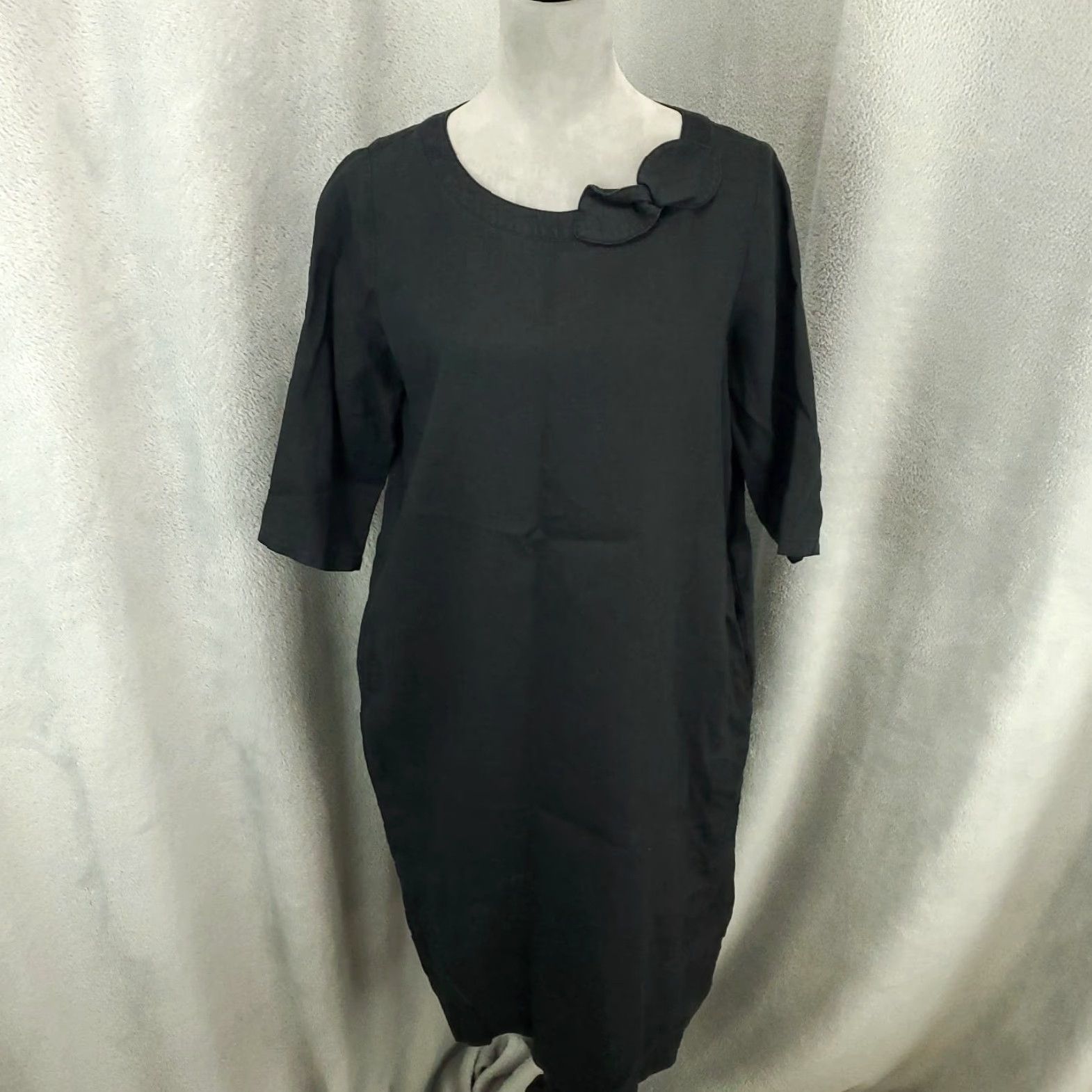 Vintage Womens Linen Dress Black Shift 4 Boho Bamboo United 22 Knee Length 3/4 Sleeve Round Neck Homegoing? Wait. No. Size S / US 4 / IT 40 - 2 Thumbnail