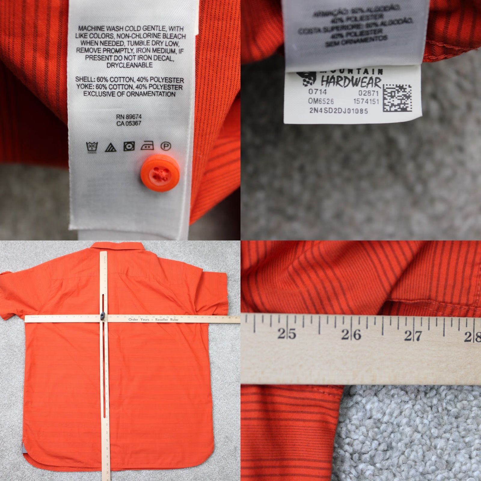 Mountain Hardwear Mountain Hardwear Shirt Mens XL Orange 60% Cotton 40% Polyester Button-Up Short Sleeve Collared Pocketed Casual Travel Rock Outdoor Vintage: No? Size US XL / EU 56 / 4 - 8 Thumbnail