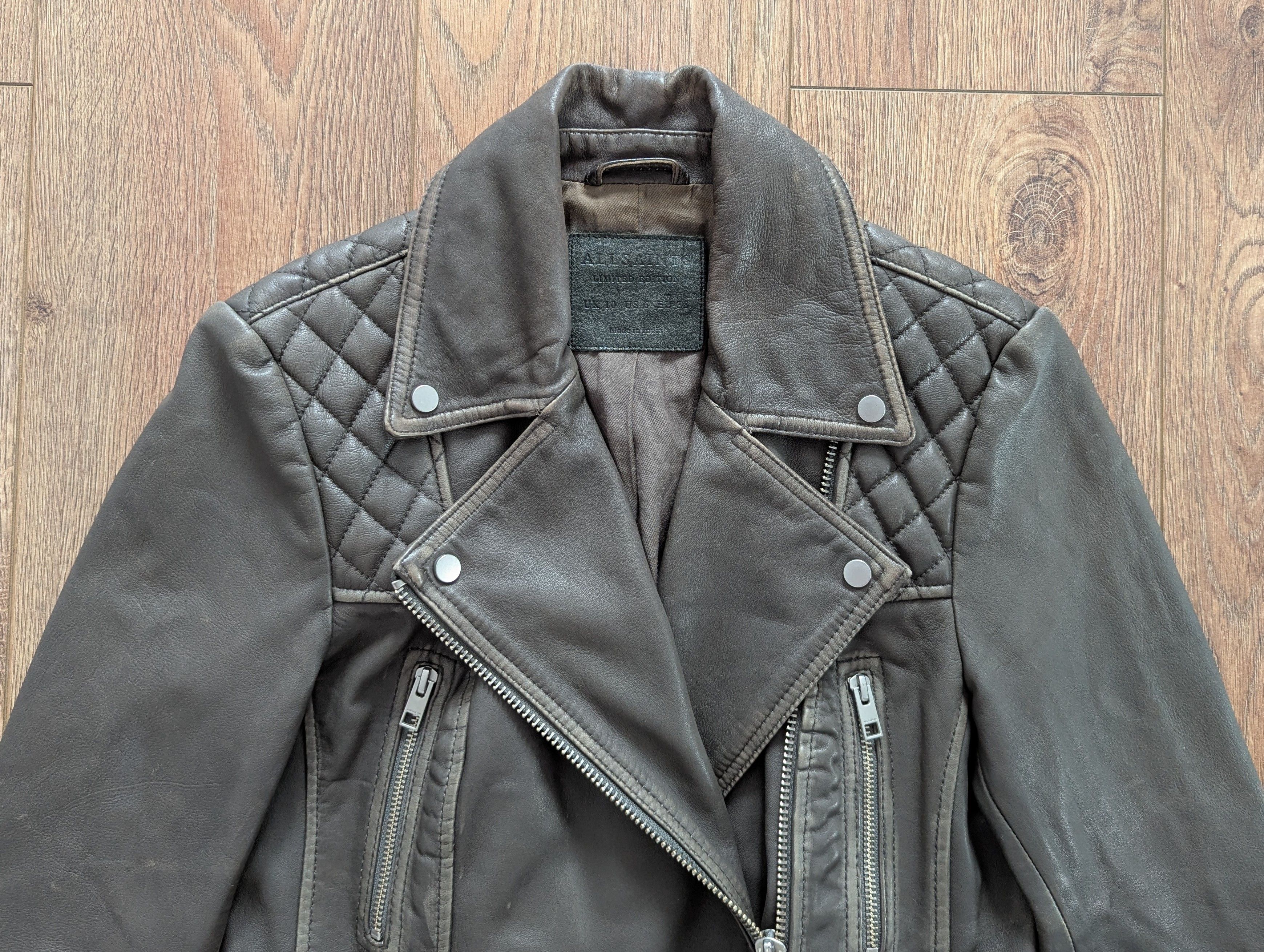 Allsaints ALLSAINTS Cropped Cargo Biker Leather Jacket With Scuffs Size M / US 6-8 / IT 42-44 - 2 Thumbnail
