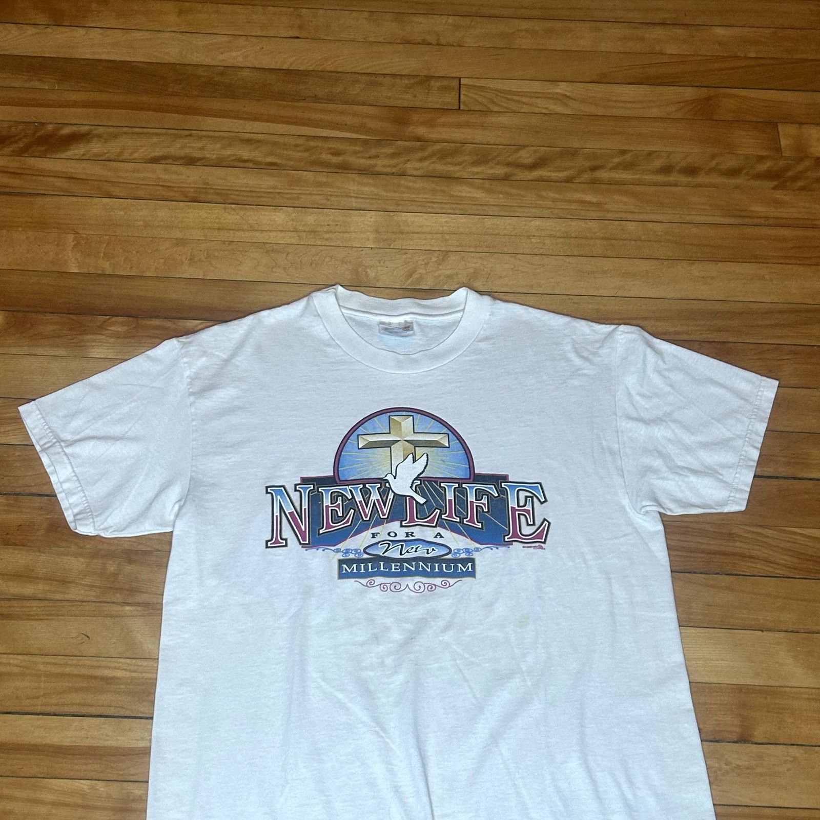 Hanes Y2K New Life white T-Shirt Has some stains Medium Size US M / EU 48-50 / 2 - 2 Thumbnail
