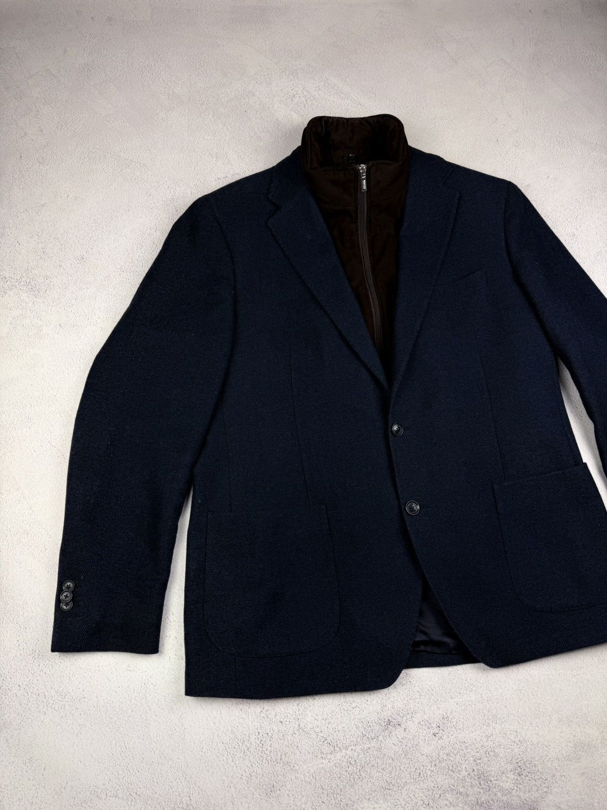 Boggi Boggi Milano Mens Blazer Navy Blue Size 54 Fit Quilted Lined Size 54R - 4 Thumbnail