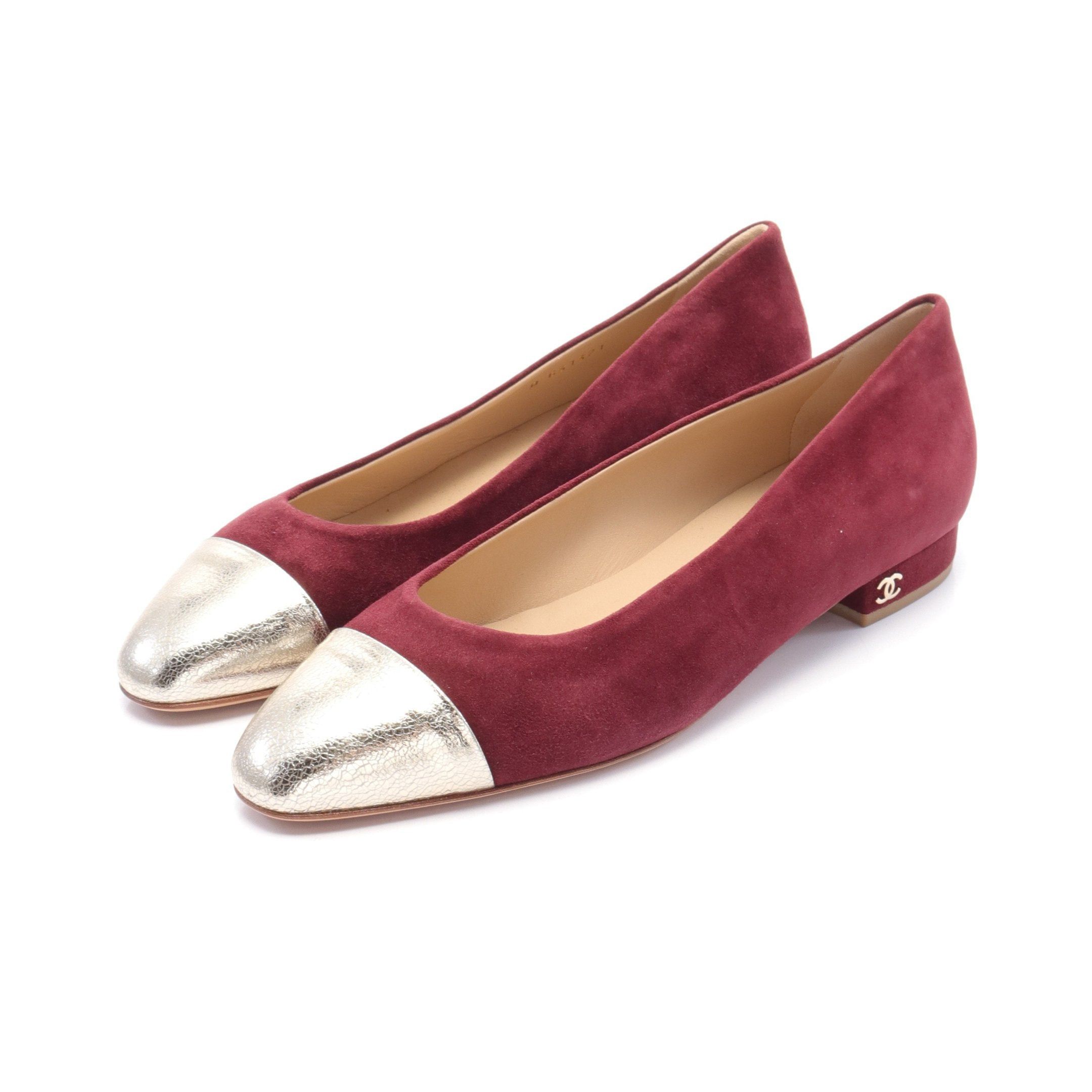 Chanel Chanel Coco Mark Pumps Suede Leather Bordeaux Gold Size ONE SIZE - 1 Thumbnail