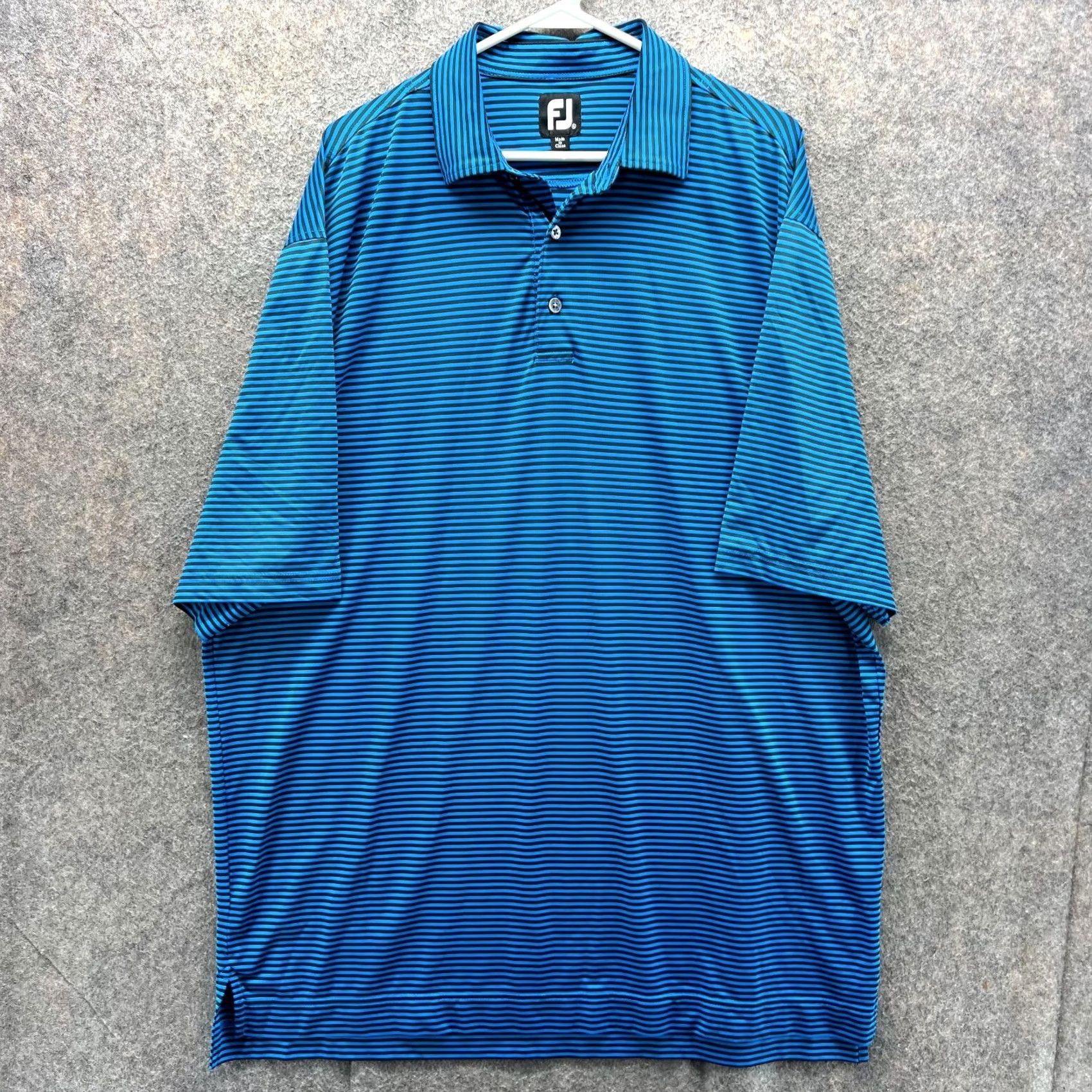 Footjoy FootJoy Polo Shirt Men XL Blue Black Stripes Short Sleeve Collared Button Size US XL / EU 56 / 4 - 2 Thumbnail