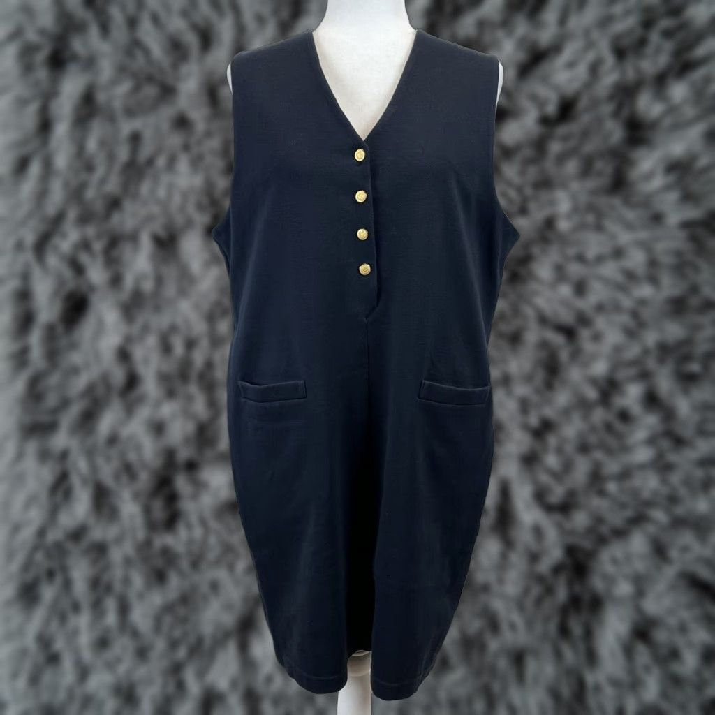 Vintage VINTAGE Liz Sport Navy Gold Button Sheath Dress Jumper Sleeveless Womens Size 14 Knee Length Size XL / US 12-14 / IT 48-50 - 1 Thumbnail