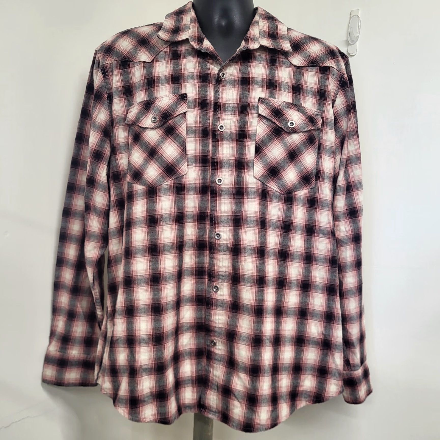 Wrangler Wrangler Shirt Western Plaid Long Sleeve Button-Up XL Tall Mens Coral Black Multicolor Casual Workwear Sed? (note: fix) Size US XL / EU 56 / 4 - 2 Thumbnail