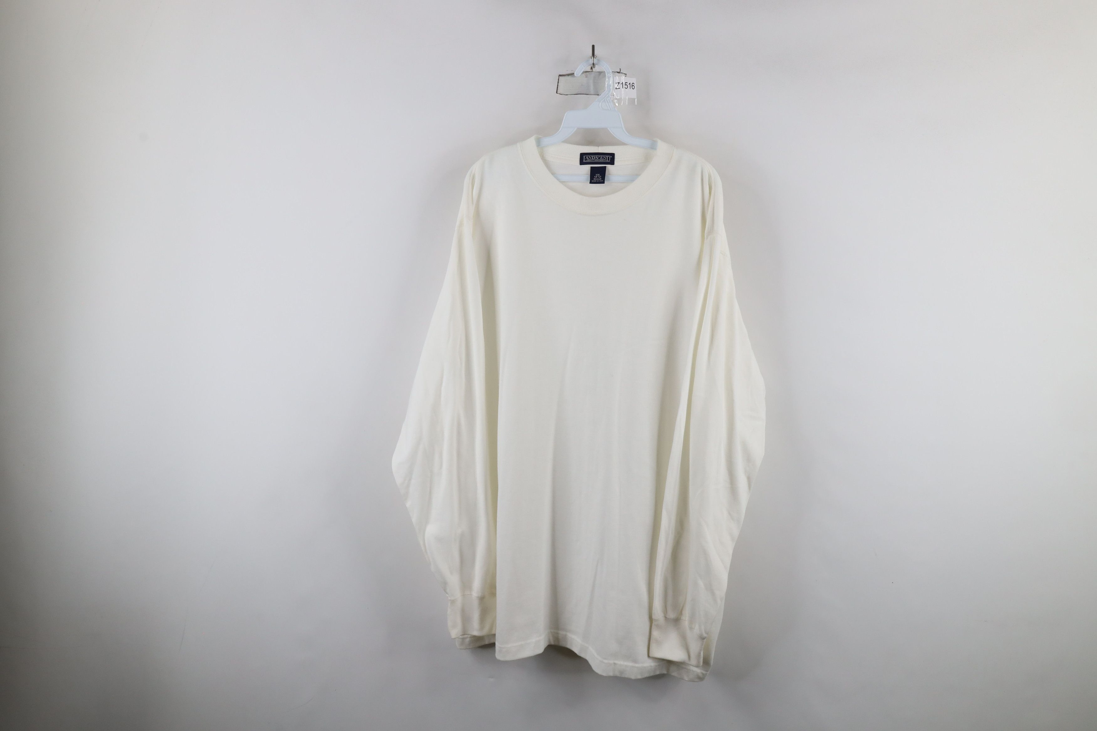 Lands' End × Vintage Vintage 90s Lands End Cotton Long Sleeve T-Shirt White USA Size US XXL / EU 58 / 5 - 1 Thumbnail