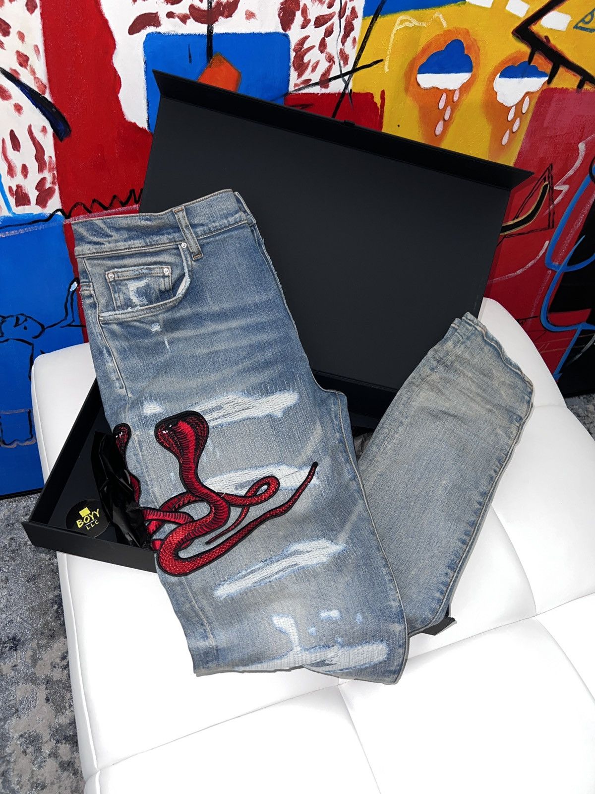 Amiri Snake Jeans AMIRI SNAKE EMBROIDERED JEANS