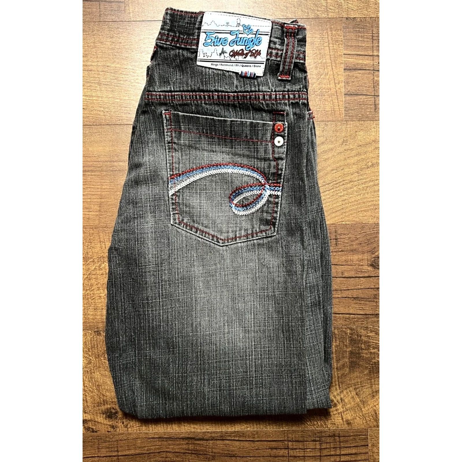 Southpole VINTAGE 5ive Jungle Jeans Mens 36X32 Dark Wash Wide-Leg Embroidered SouthPole Style Size US 36 / EU 52 - 5 Thumbnail