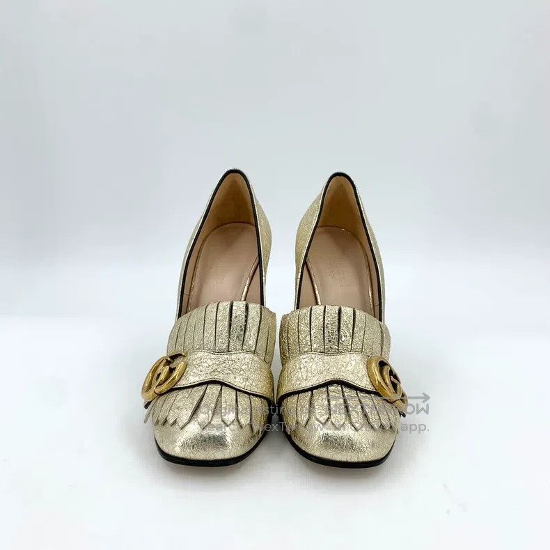 Gucci Gucci Gold logo fine glitter thick high heels Mary Jane sh Size US 4.5 / IT 34.5 - 3 Thumbnail