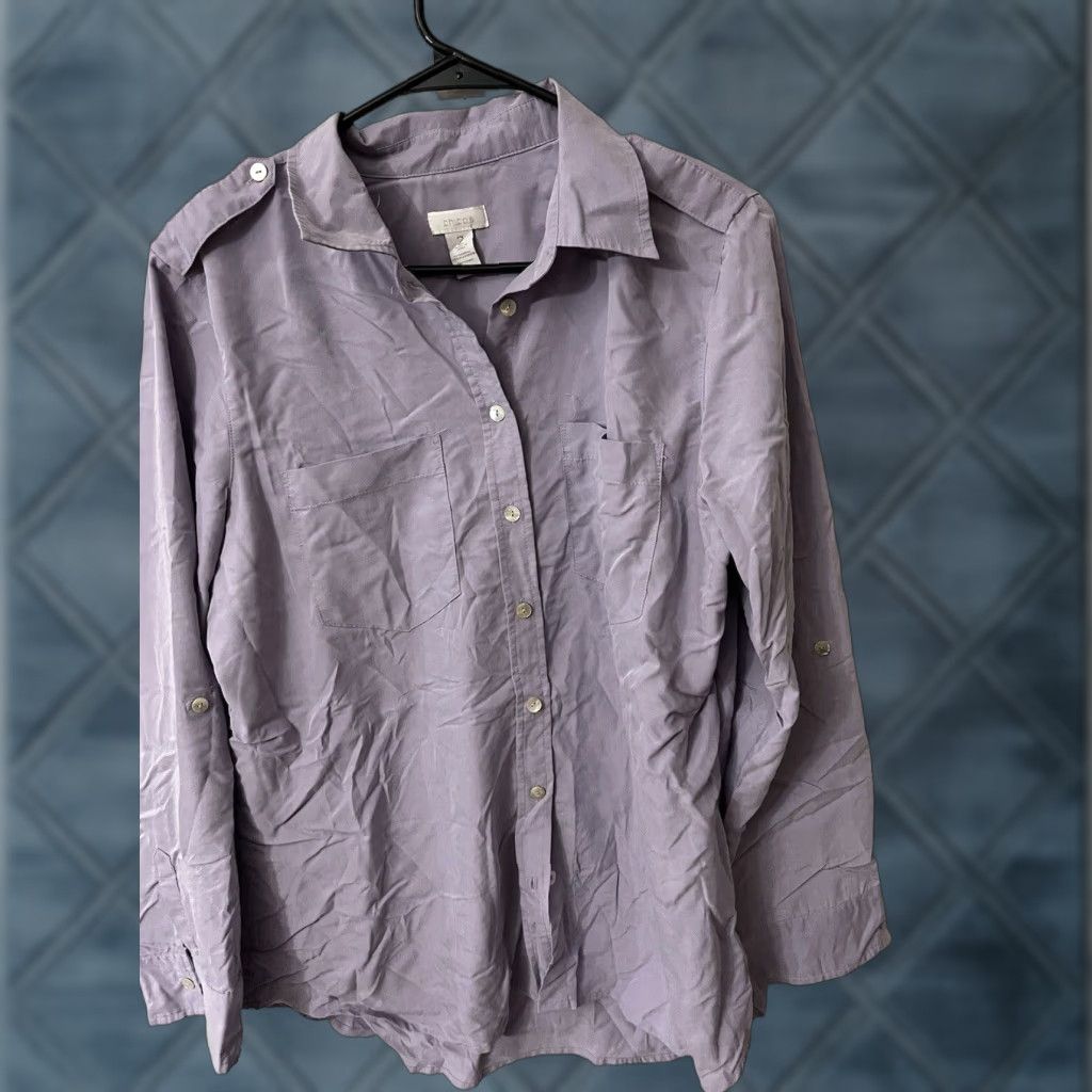 Vintage Chico's Shirt Womens Size 2 Purple Long Sleeve Button-Up Modal Polyester Blend Knit Breathing Stretch Business Casual Size XS / US 0-2 / IT 36-38 - 1 Thumbnail