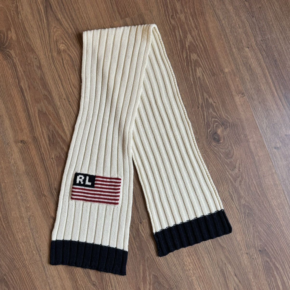 Polo Ralph Lauren × Ralph Lauren Vintage Polo Ralph Lauren Flag Knit Scarf White/Blue 90s Size ONE SIZE - 3 Thumbnail