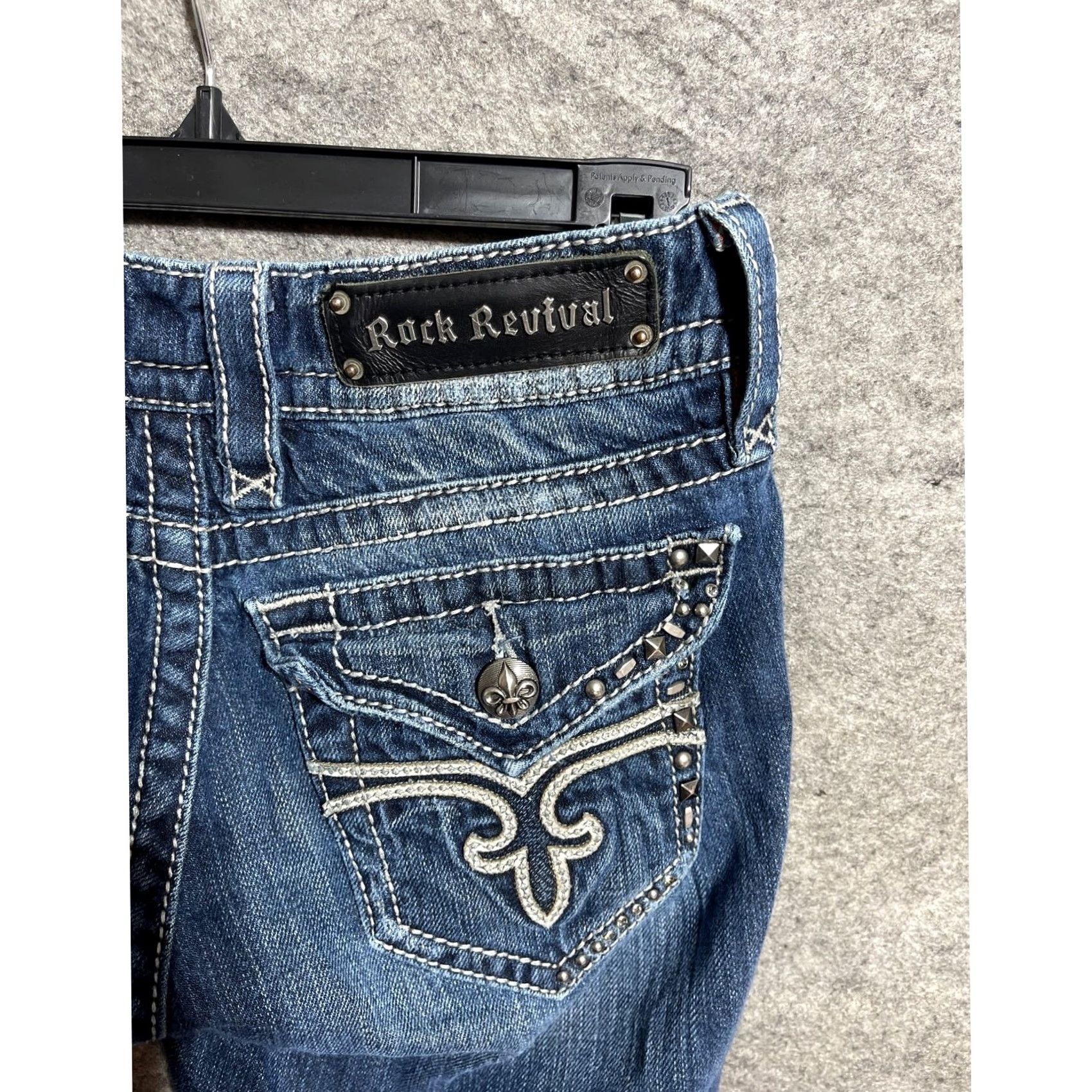 Vintage Rock Revival Jeans 29 Noelle Y2K Western Moto Americana Rockabilly Bootcut Denim 5-Pocket Womens Regular Size 29 Blue Solid Studded Button Zip Size 29" - 4 Thumbnail