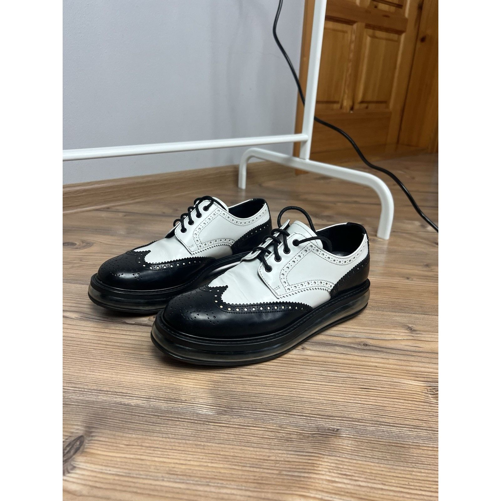 Prada PRADA Milano Women`s Black White Leather Derby Brogues Size Size US 8 / IT 38 - 7 Thumbnail