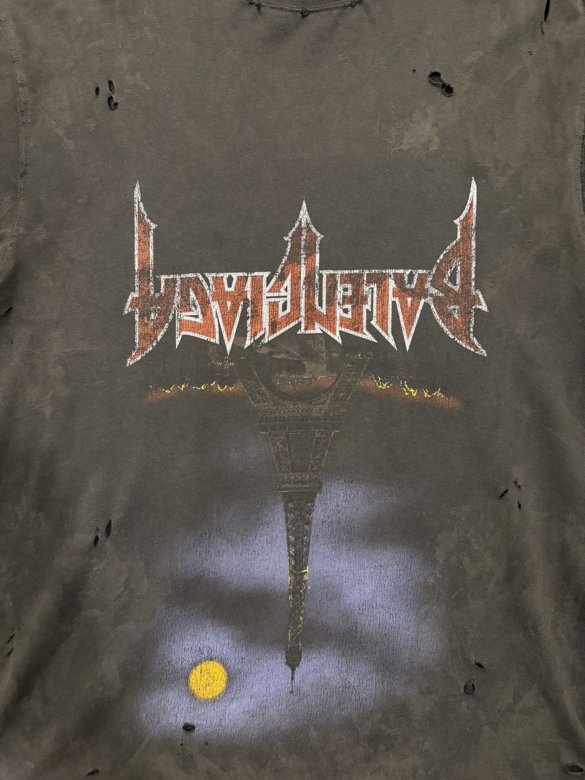 Balenciaga Balenciaga Upside Down Paris Moon Distressed Black T-Shirt Size US XL / EU 56 / 4 - 6 Thumbnail