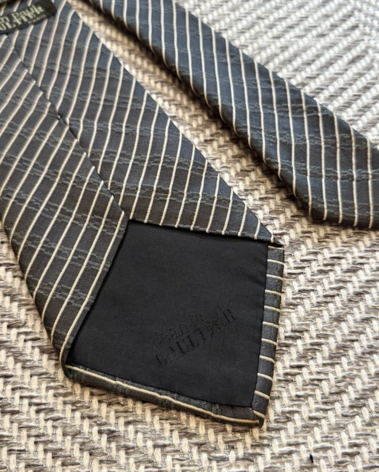 Jean Paul Gaultier Jean Paul Gaultier Black & White Striped Silk Tie K24 Size ONE SIZE - 6 Thumbnail