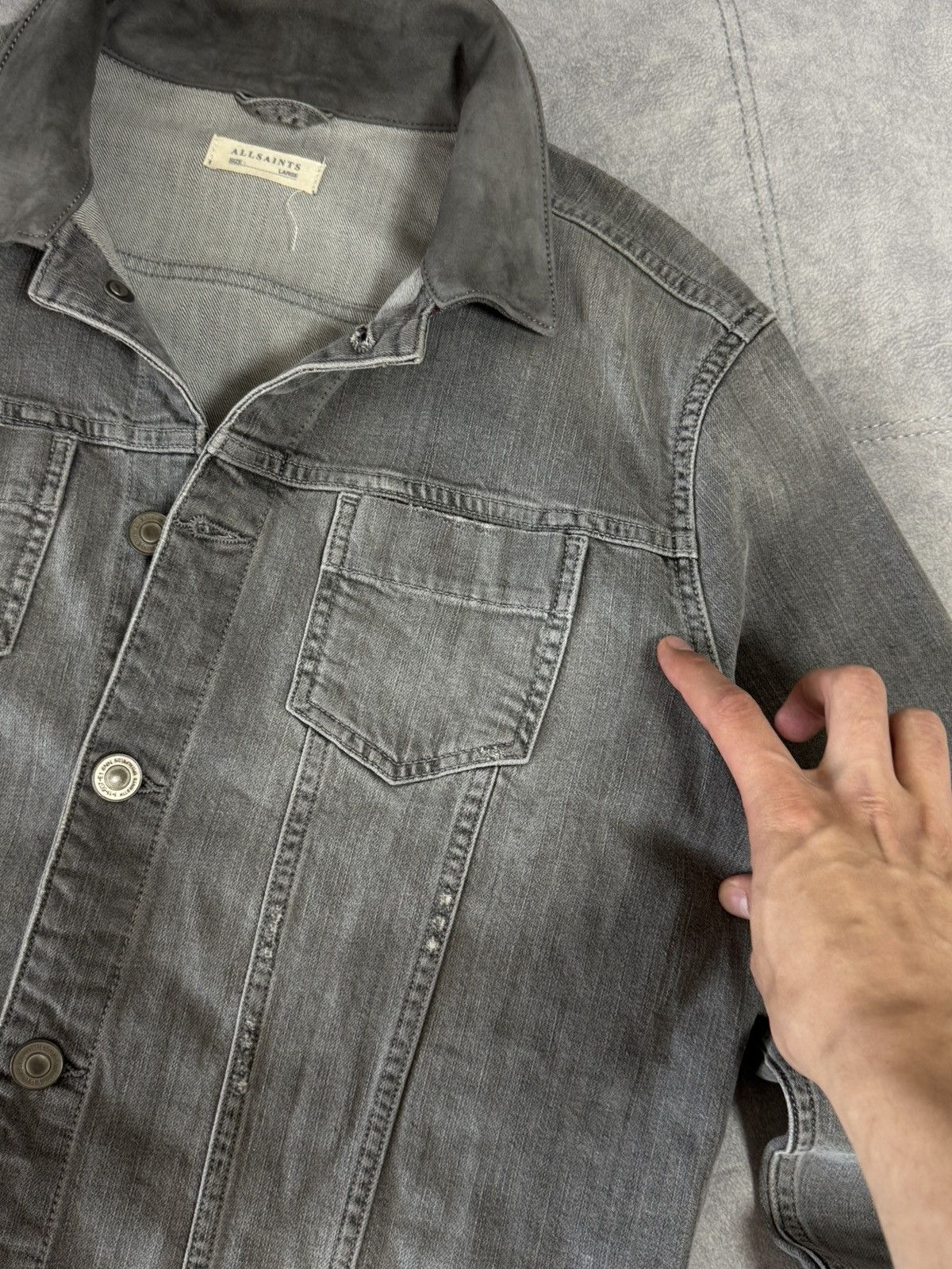 Allsaints × Designer Vintage AllSaints denim suede Y2K jeans jacket size L Size US L / EU 52-54 / 3 - 6 Thumbnail