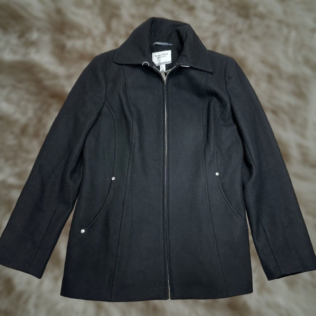 Nautica Nautica Black Wool Blend Coat Jacket Zip Up Lined Women's M Casual Overcoat Size M Size M / US 6-8 / IT 42-44 - 1 Thumbnail
