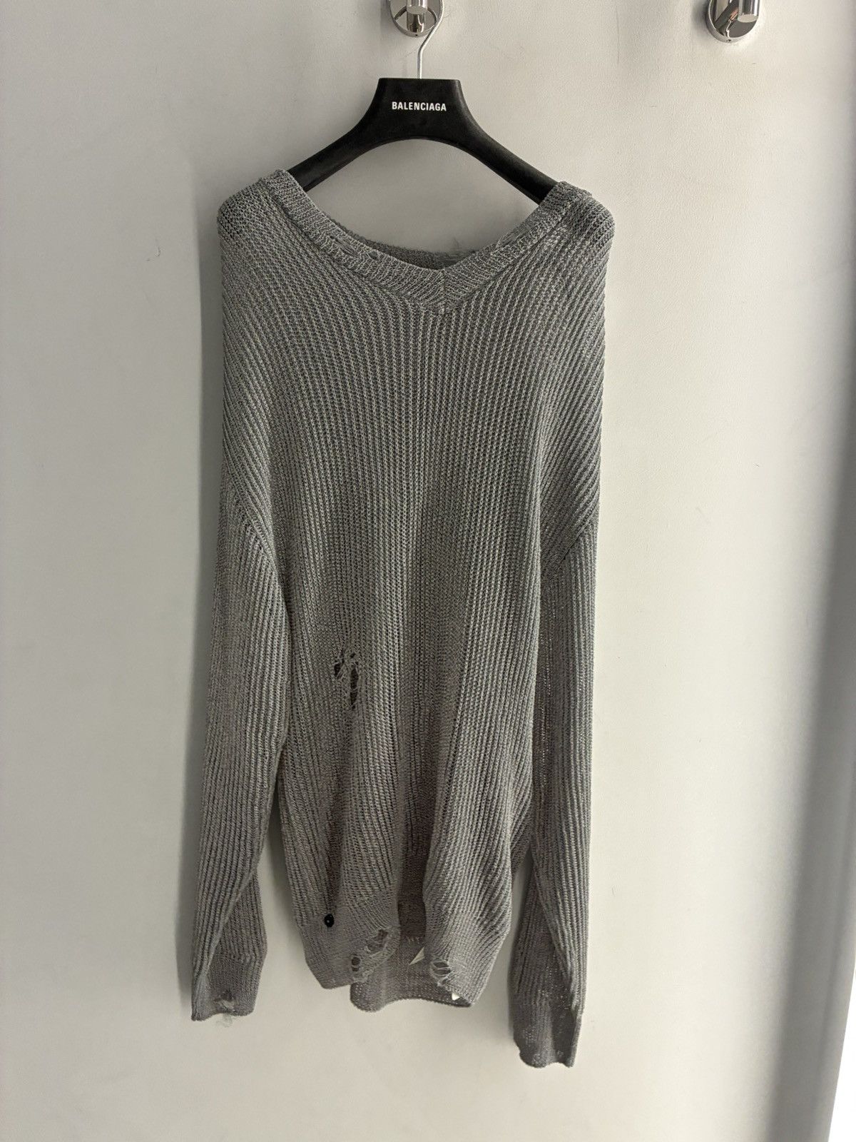 Balenciaga BALENCIAGA Reflective / Distressed Ribs Sweater Size US M / EU 48-50 / 2 - 1 Thumbnail