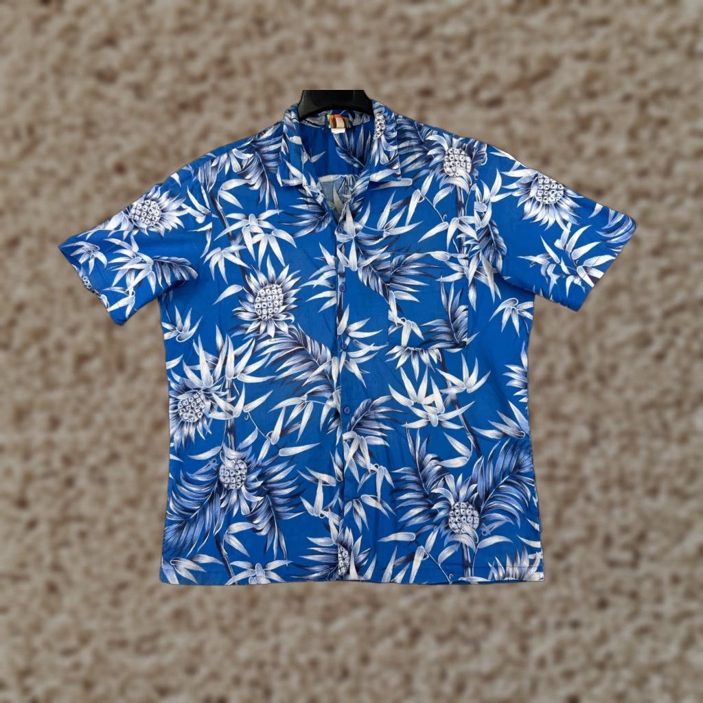 Vintage Hawaii Blues Shirt Adult Large Blue Bamboo Pineapple Print Button Up Mens Size US L / EU 52-54 / 3 - 1 Thumbnail