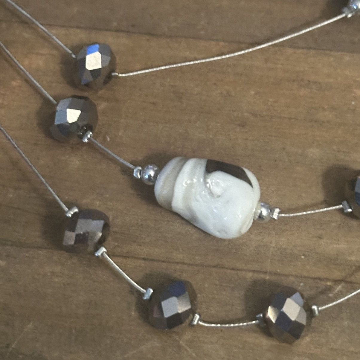 Other Silver tone layered station Murano glass bead necklace Size ONE SIZE - 4 Thumbnail
