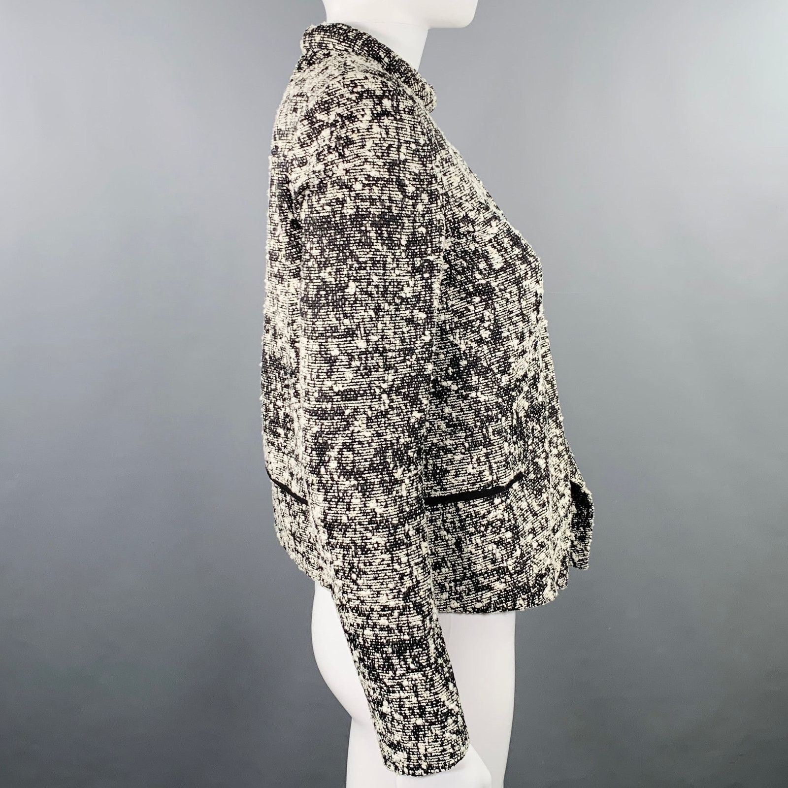 Proenza Schouler 2 Black White Cotton Blend Boucle Snaps Jacket Blazer Size XS / US 0-2 / IT 36-38 - 3 Thumbnail