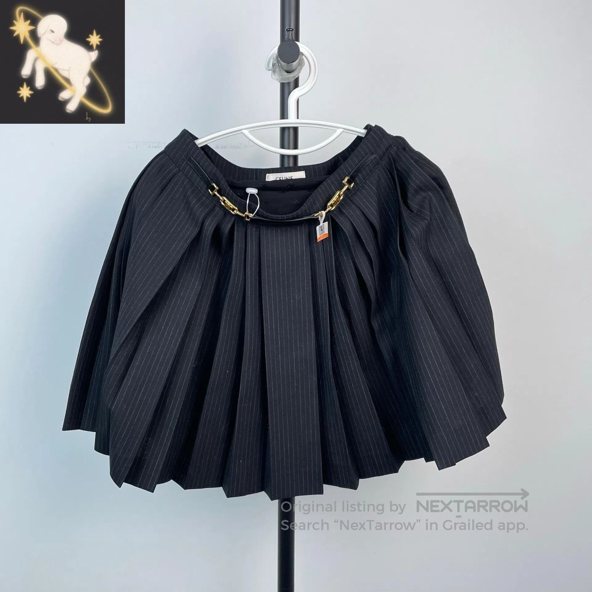 Celine CELINE Gold horsebit belted striped pleated skirt| Size 33" - 1 Thumbnail