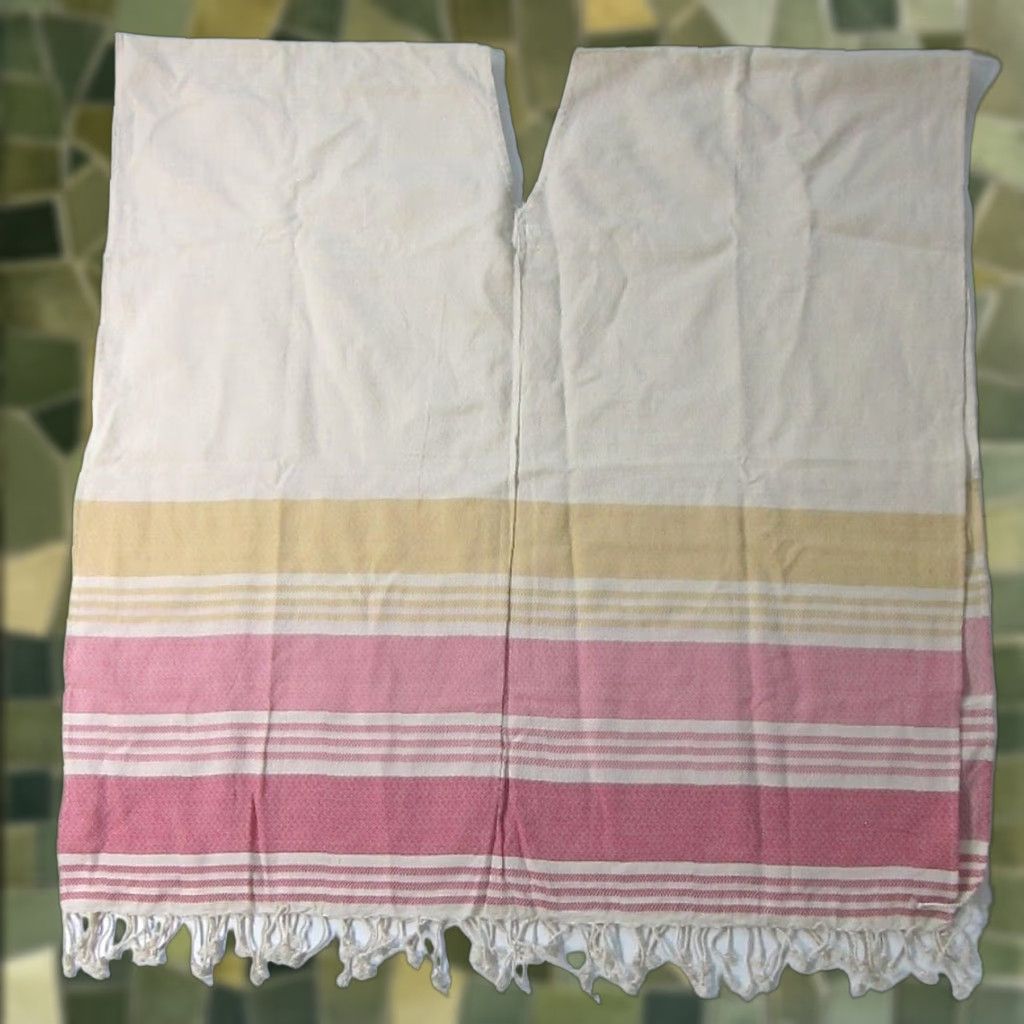 Pinko Tribe Alive Cotton Ivory Pink Yellow Stripe Beach Towel Sarong Poncho Shawl OS Shirt Womens 100% Cotton 35" X 37" Multicolor Stripe 80s 90s Beach Size ONE SIZE - 1 Thumbnail