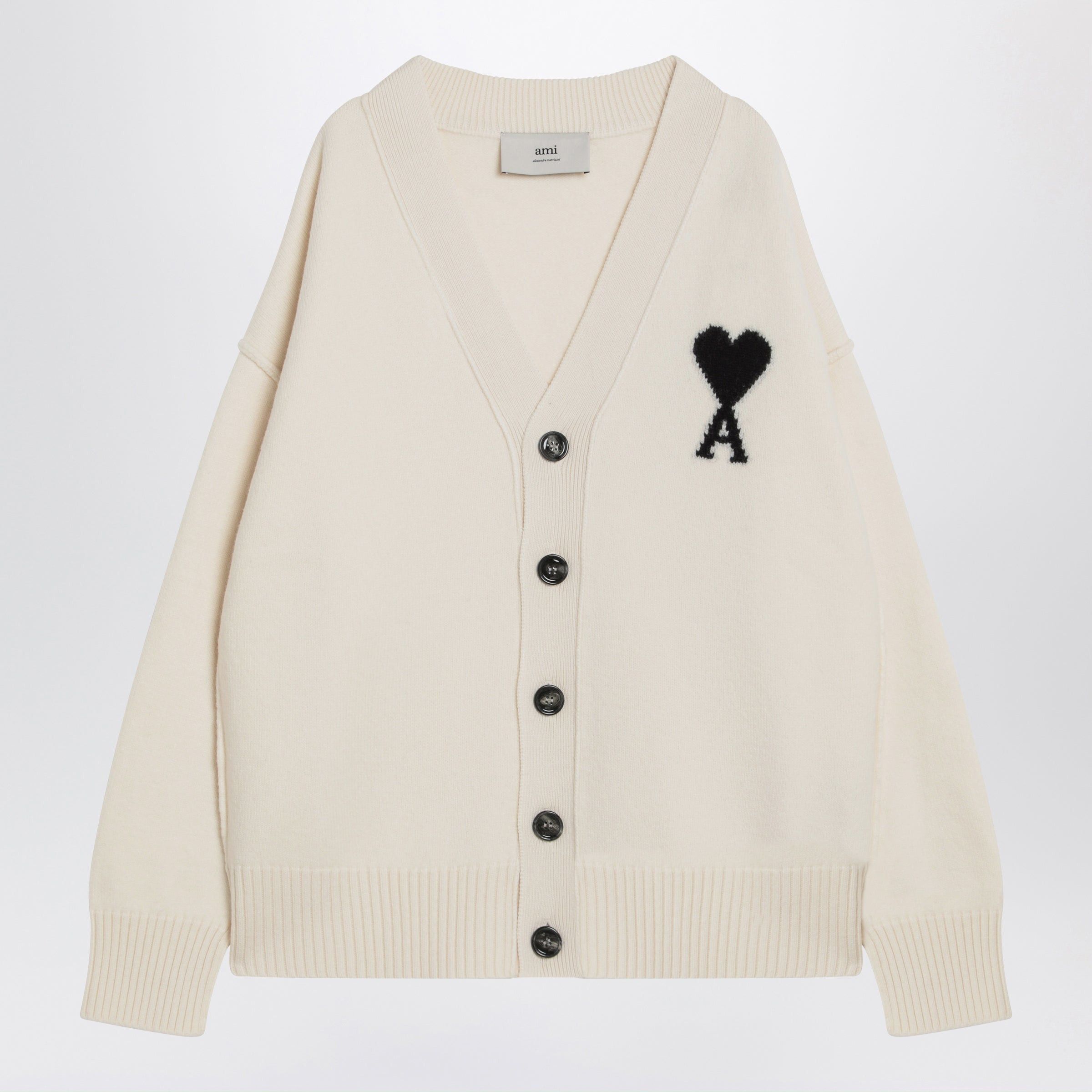 Ami Paris White Ami De Coeur Wool Cardigan, Men's (Size Xl)