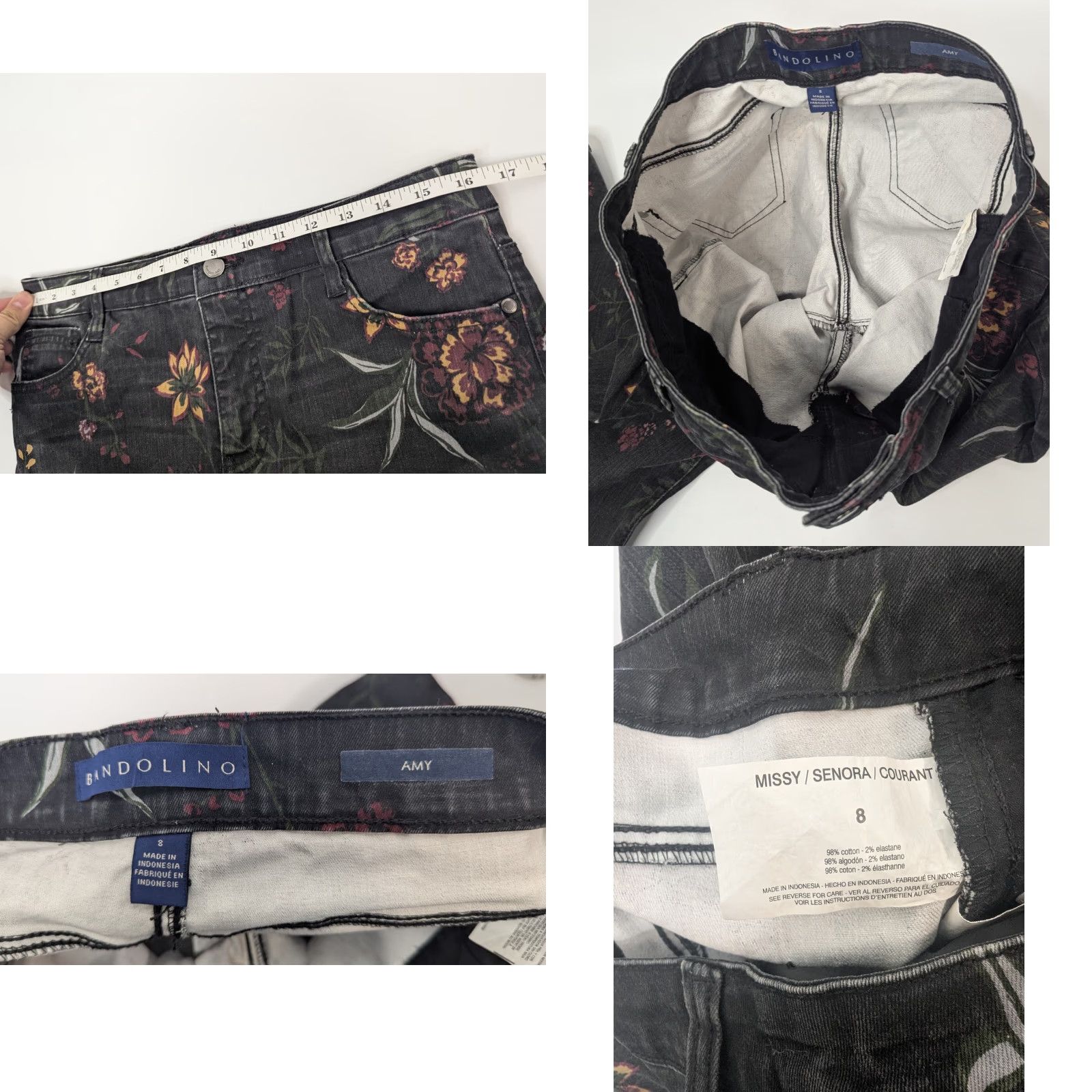 Vintage Bandolino Amy Floral Pants Women Size 8 Black Stretch Straight Leg Casual Size 30" / US 8 / IT 44 - 8 Thumbnail