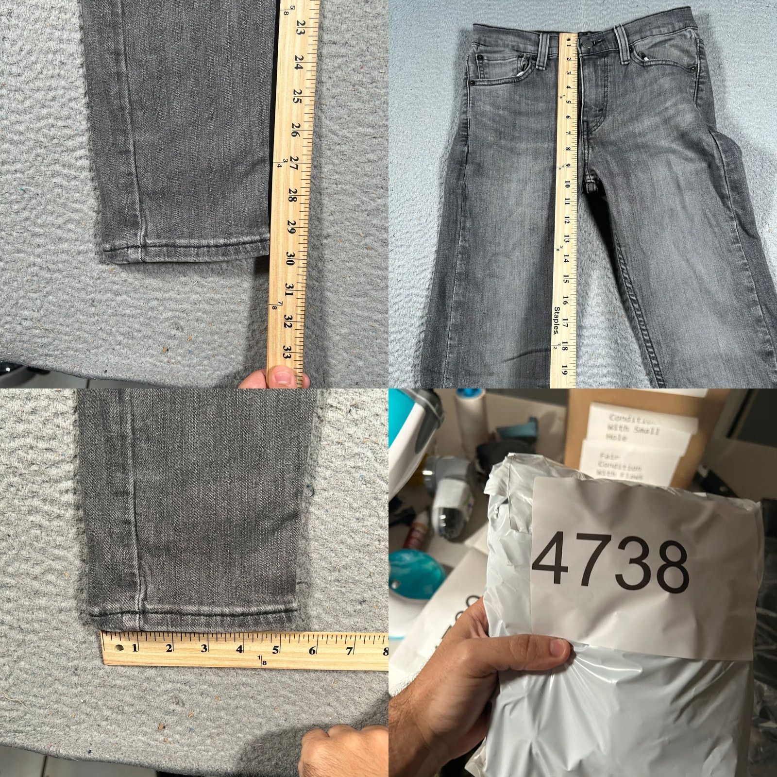 Levi's Levi's 510 Skinny Jeans Mens 26x29 Gray Stone Wash Denim Distressed Pockets Zip Button Casual Skater Size US 26 / EU 42 - 8 Thumbnail