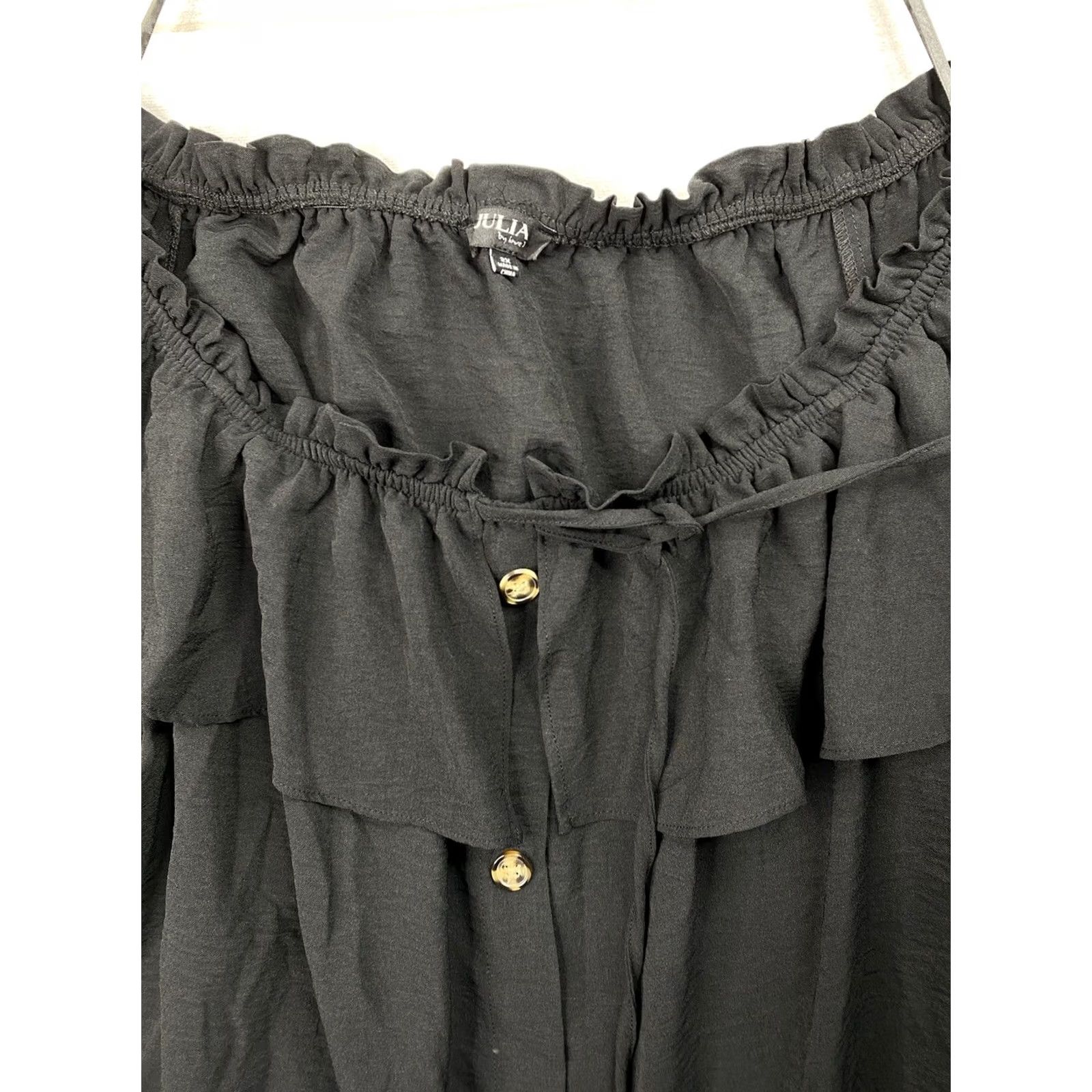 Vintage Julia by Love J Womens Blouse 2X Black Off Shoulder 1/2 Sleeve Ruffled Chiffon Casual Cute Hippie 90s Festival Party Womens Size XXL / US 16-18 / IT 52-54 - 2 Thumbnail