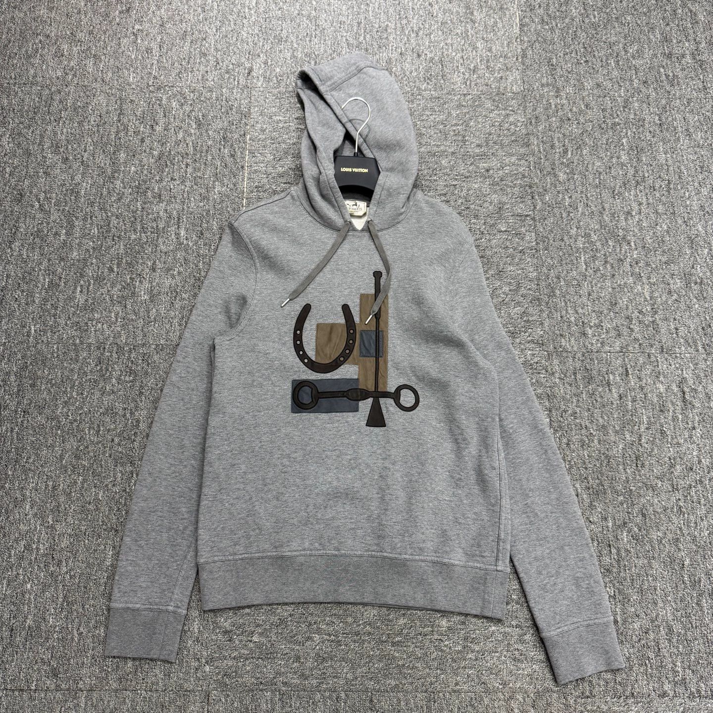 Hermes Horsebit leather panel hoodie M