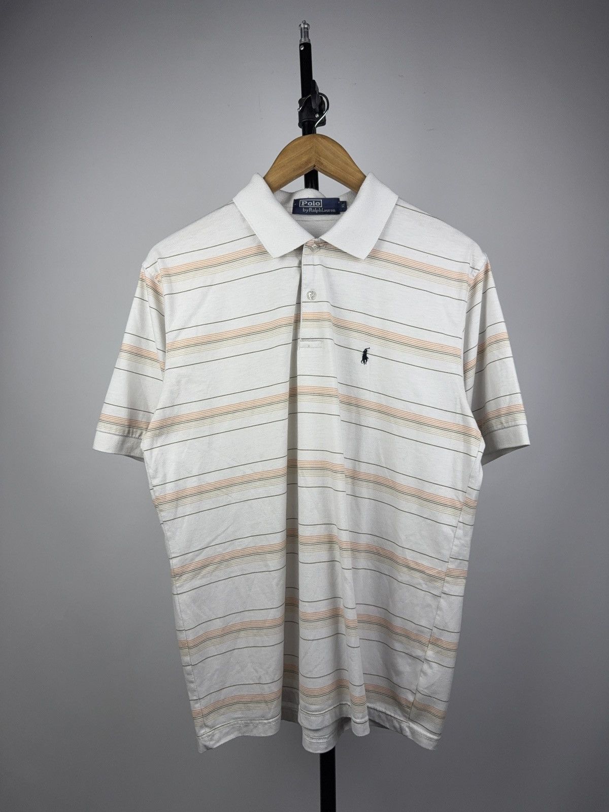 Polo Ralph Lauren Luxury Retro Lauren Striped Polo Shirt Vintage White XL Size US XL / EU 56 / 4 - 1 Thumbnail