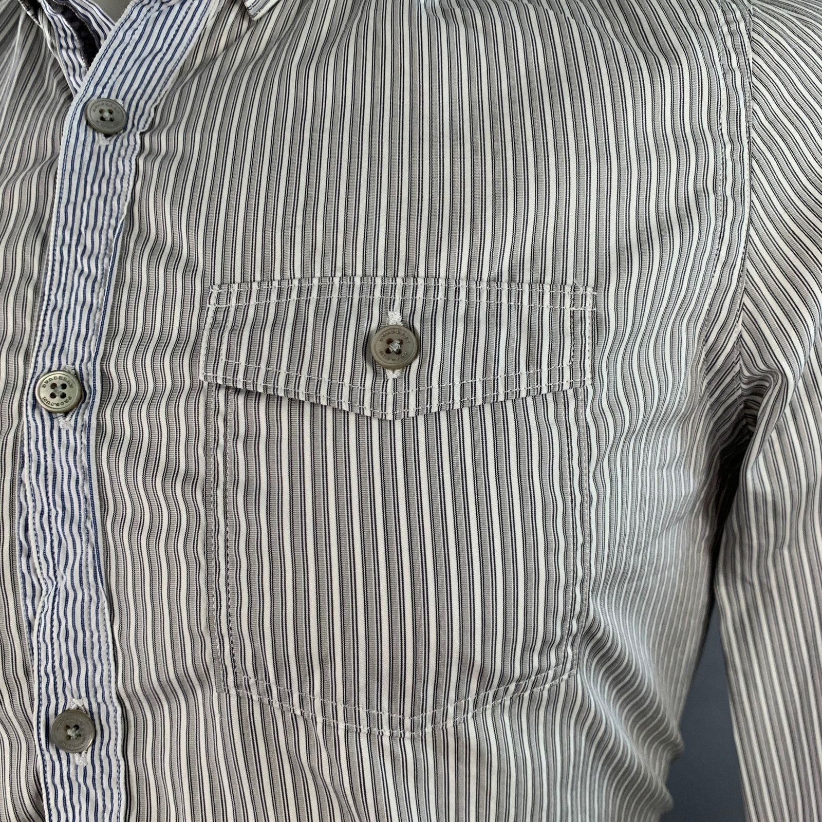 Burberry Prorsum Size S White Grey Stripe Cotton One Pocket Long Sleeve Shirt Size US S / EU 44-46 / 1 - 3 Thumbnail