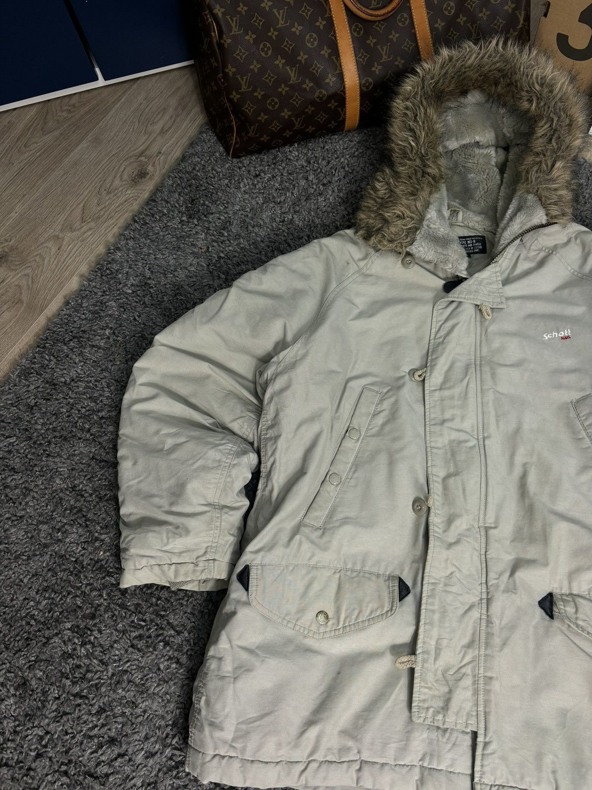 Avirex × Schott RARE‼️VTG 90s Schott USA Military Garment Fur Hooded Parka Size US S / EU 44-46 / 1 - 2 Thumbnail