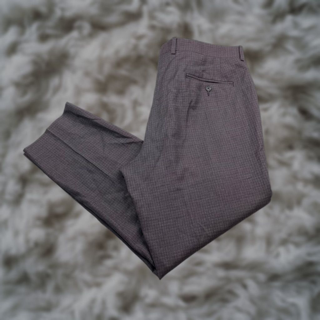 VINTAGE? No. Jack Victor Men’s Napoli Dress Pants Purple Plaid Flat Front Wool Stretch 38x29 Regular Mens