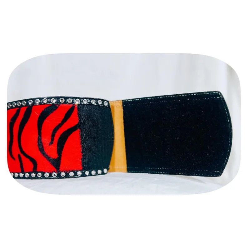 Other Red Zebra Print Pony Hair Leather Studded Iron Cross Belt XL Size 44 - 6 Thumbnail