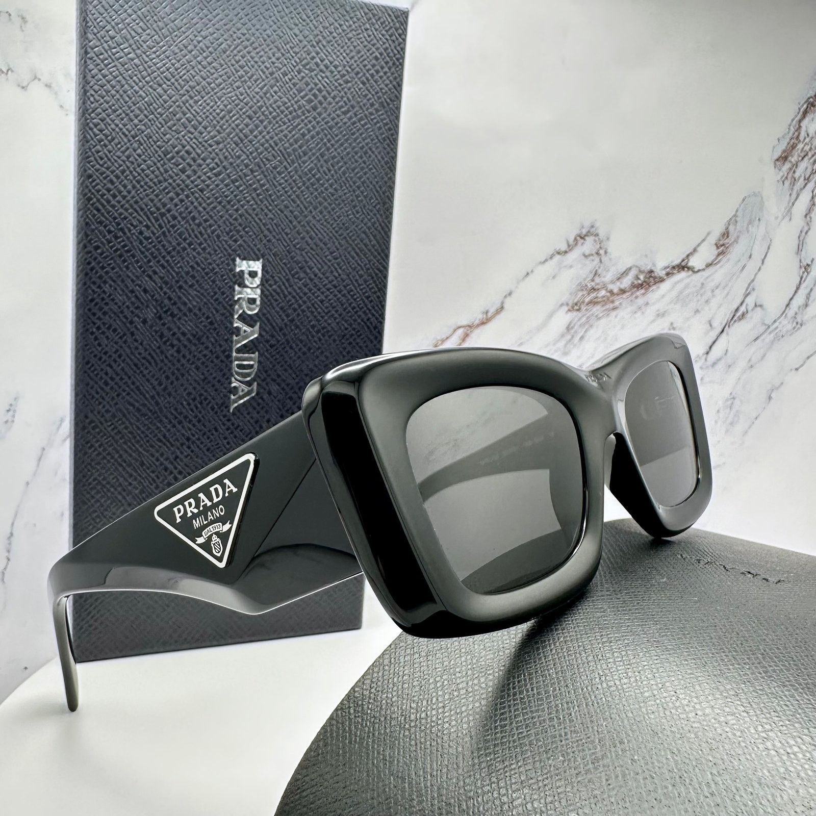 Prada Prada Sunglasses Black Square Cat Eye Triangle Logo Size ONE SIZE - 10 Thumbnail