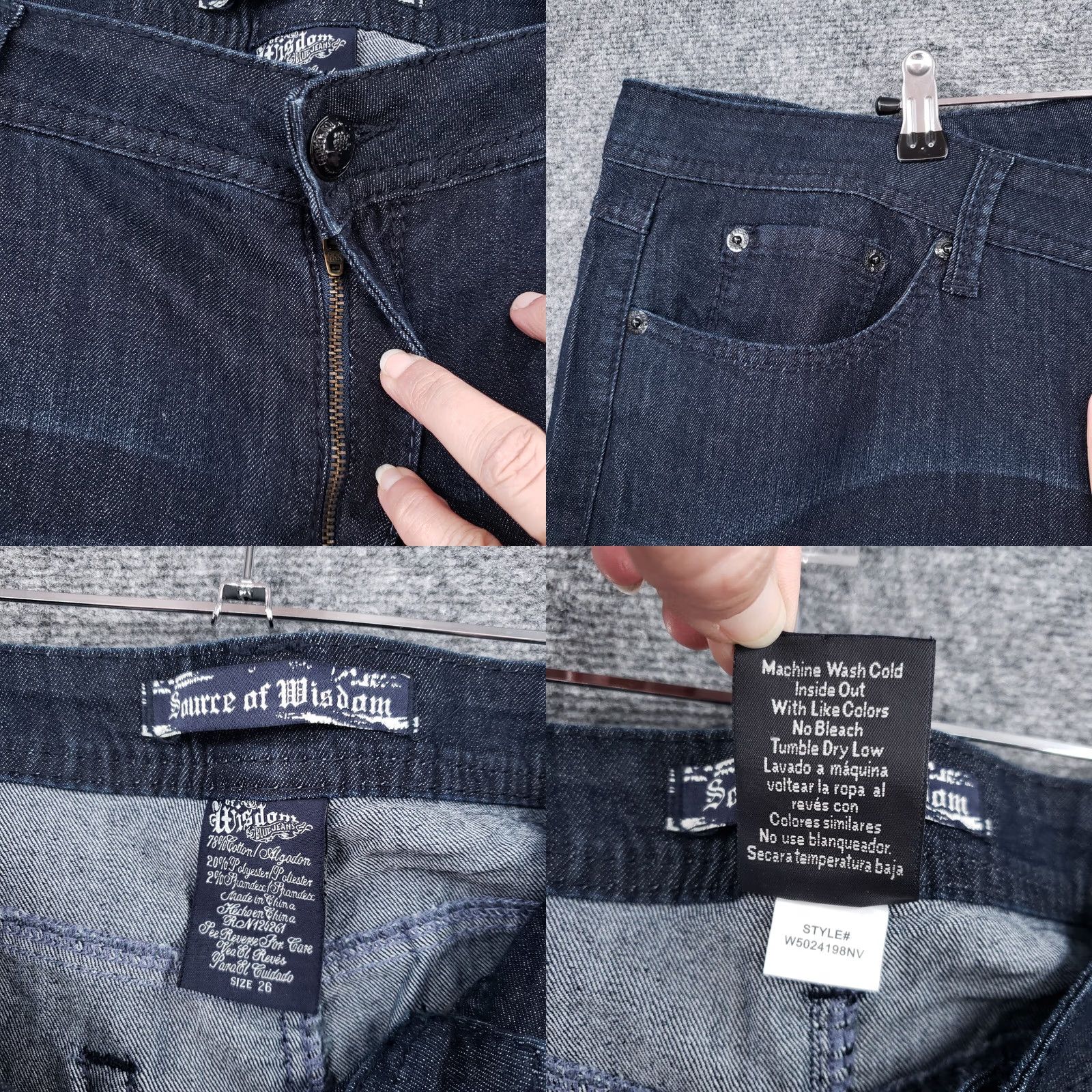Vintage Source Of Wisdom Jeans Womens Plus Size 26 Blue Boot Cut High Rise Dark Wash Stretch Size 26" / US 2 / IT 38 - 8 Thumbnail