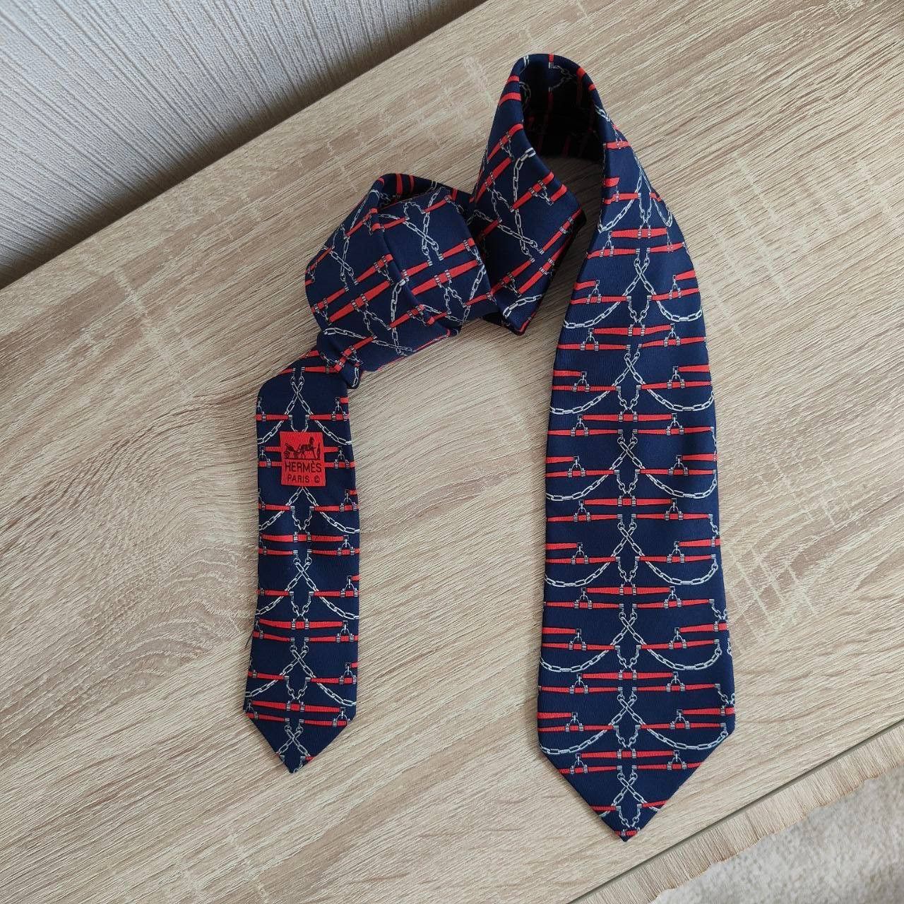 Hermes Hermes Paris Silk Tie 605 SA Chains Blue Size ONE SIZE - 3 Thumbnail