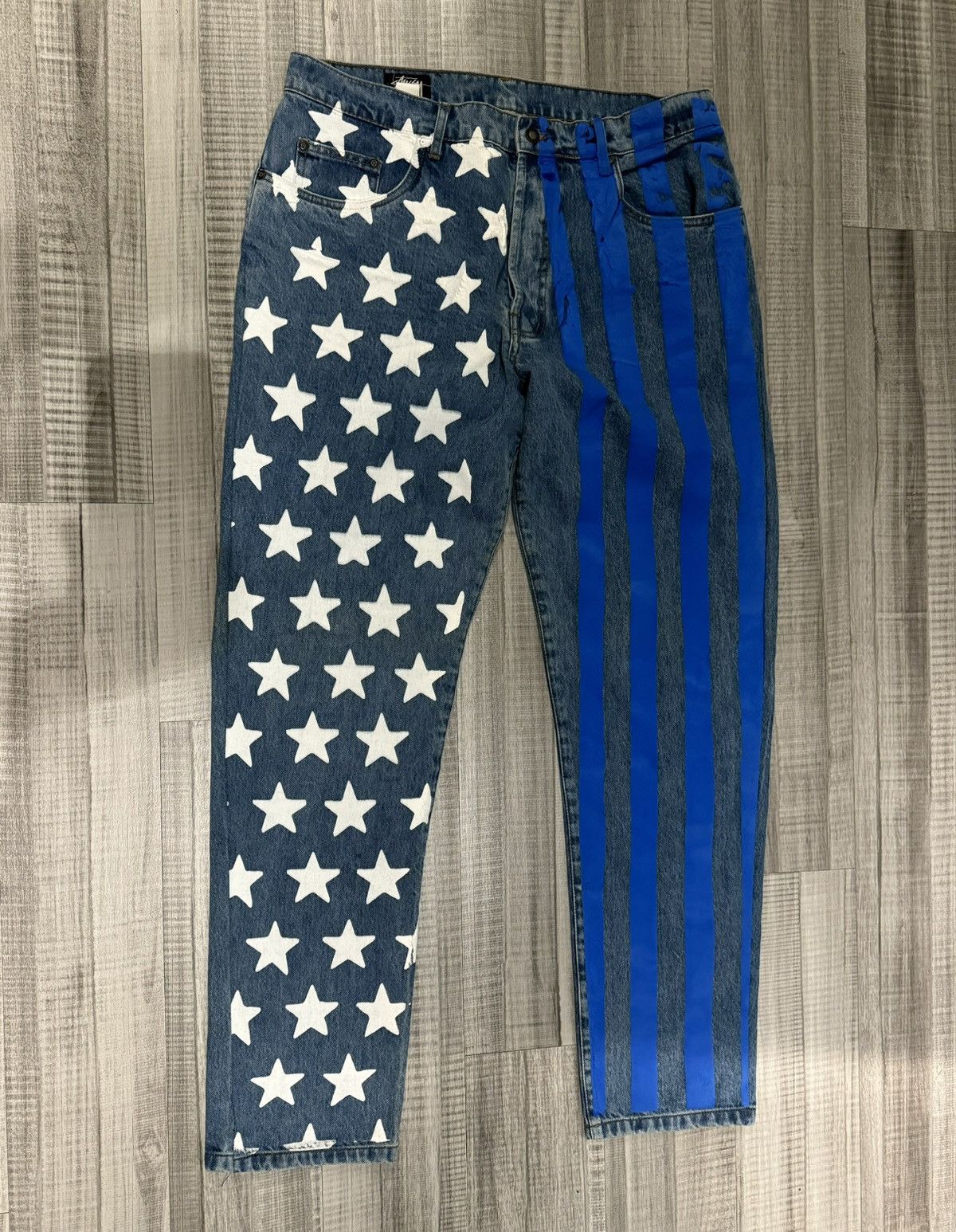 image of Cactus Plant Flea Market x Stussy Cpfm X Stussy Stars & Stripes Jeans 36 in Blue, Men's