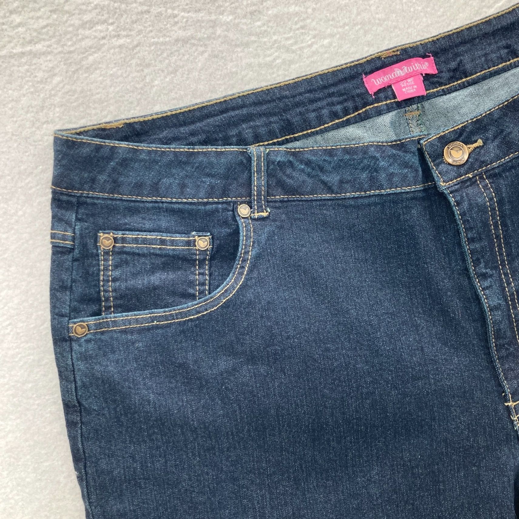 Vintage Woman Within Jeans Womens Size 22 Petite Dark Wash Denim High Rise Straight Jeans Shaft 27 in Blue Womens Jeans Size 40" / US 18 - 3 Thumbnail