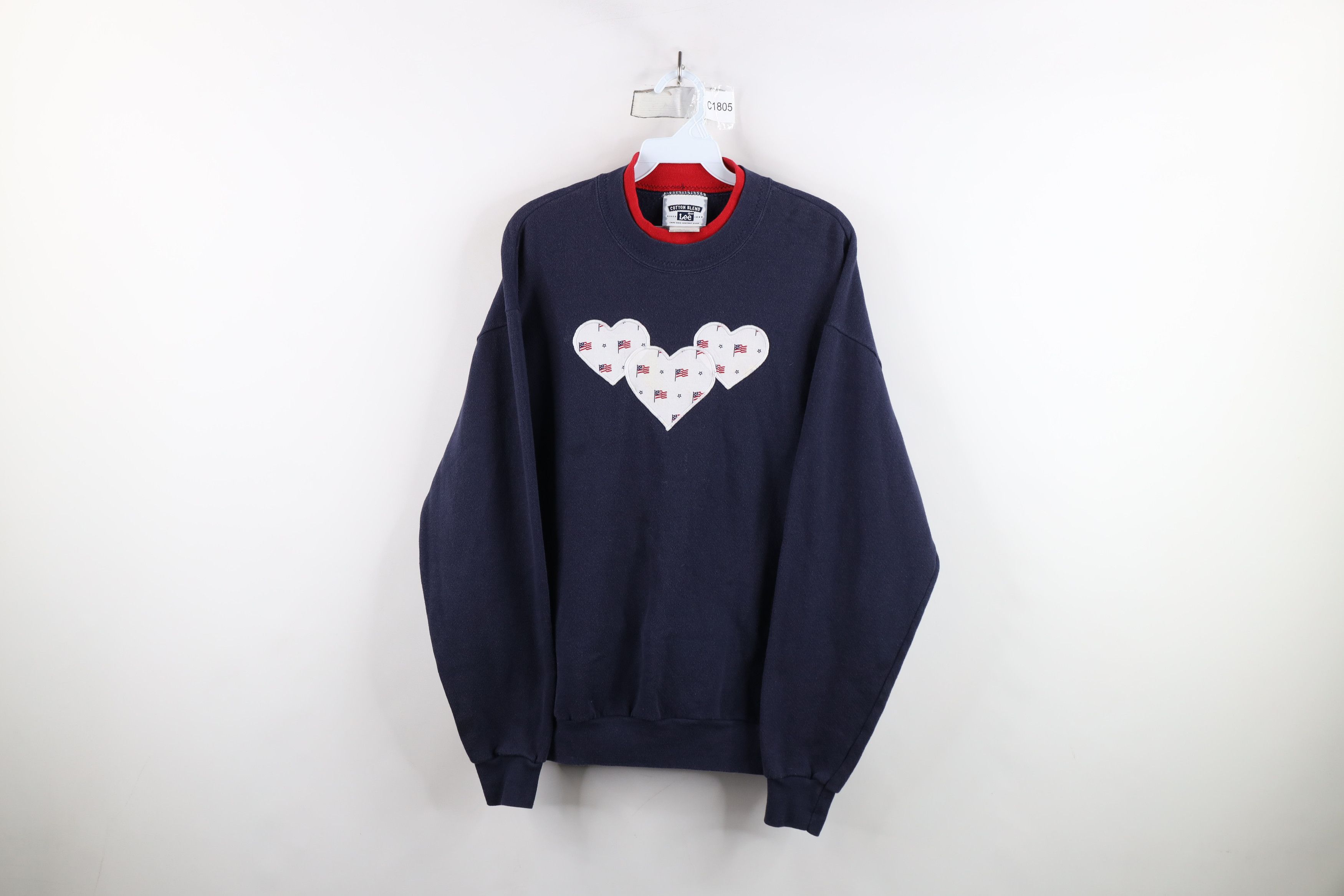Vintage Vintage 90s Streetwear Patch Heart American Flag Sweatshirt Size M / US 6-8 / IT 42-44 - 1 Thumbnail