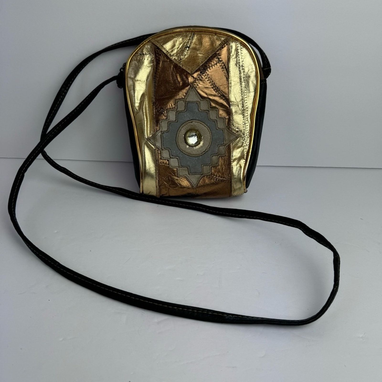 Vintage Vintage Gold Bronze Metallic Patchwork Mini Crossbody 5x8 Size ONE SIZE - 11 Thumbnail